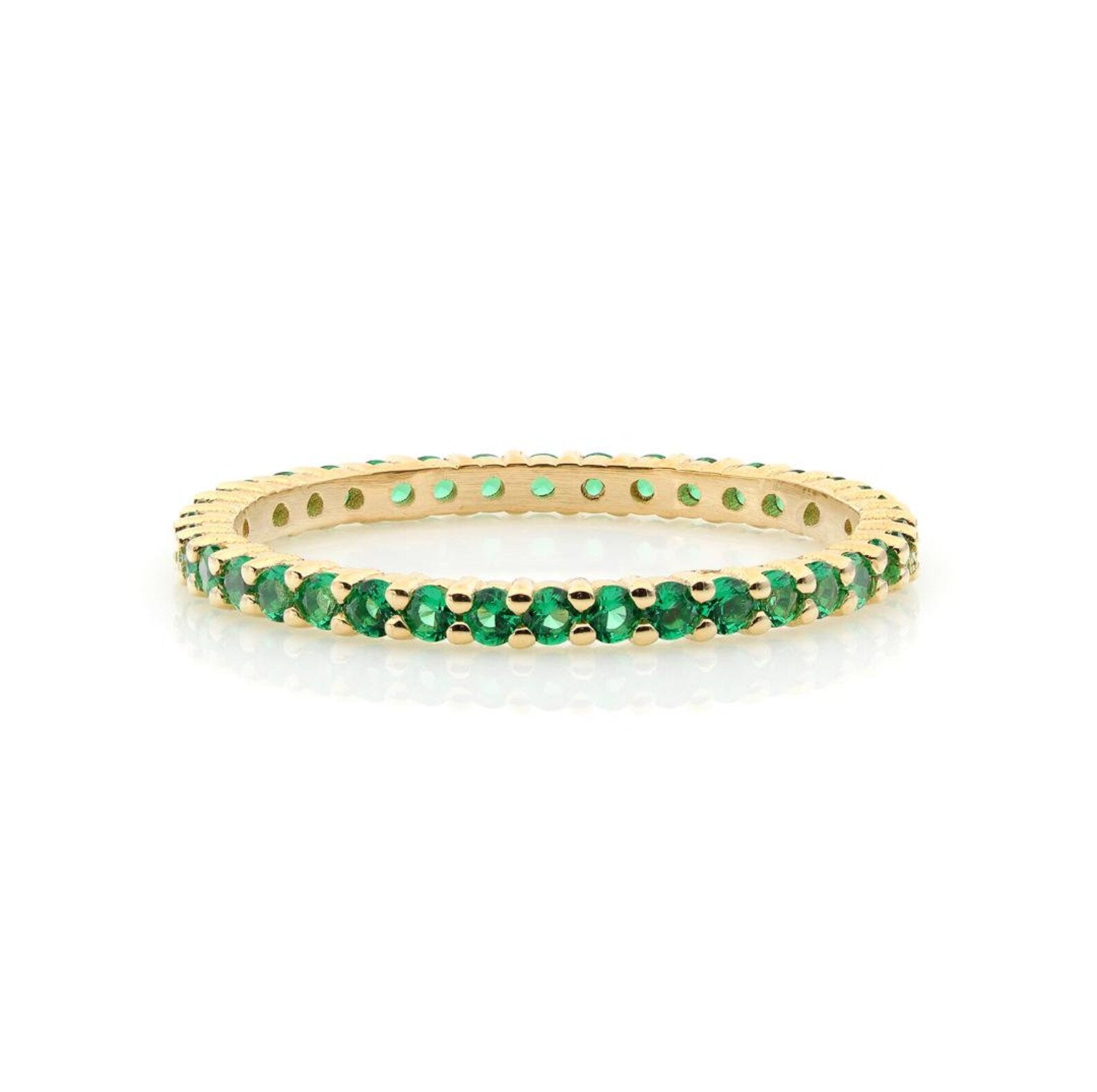 14K Solid Gold Full Eternity Emerald Wedding Ring