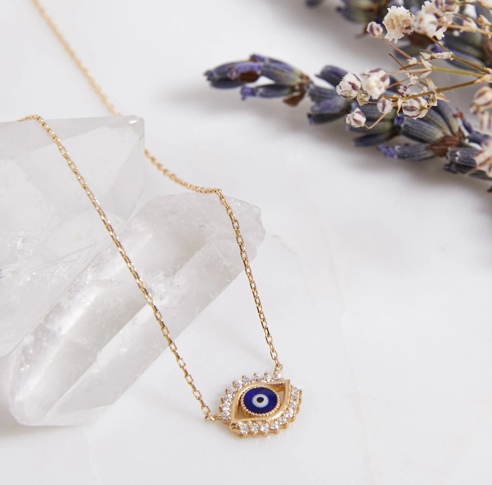 Collier mauvais œil en or jaune massif 14 carats