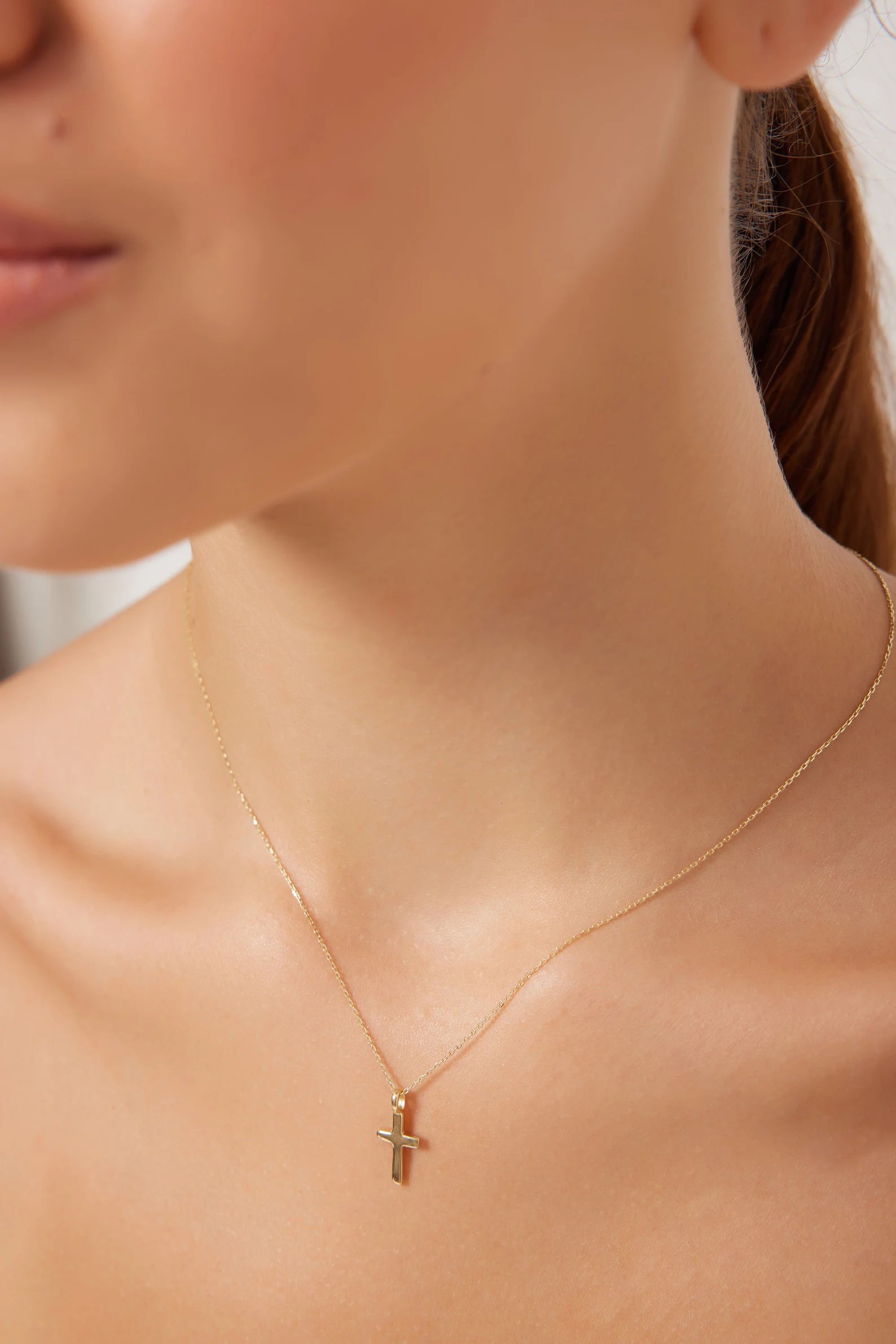 14K Solid Yellow Gold Dainty Cross Necklace