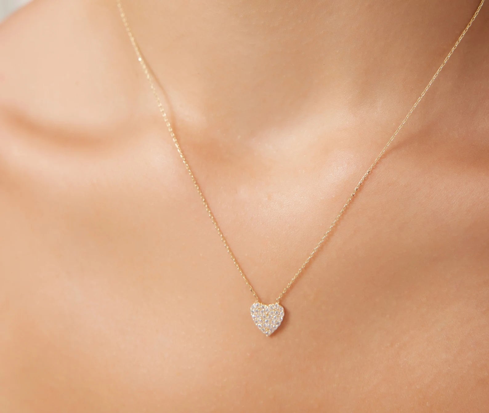 14K Solid Yellow Gold Dainty Heart Necklace