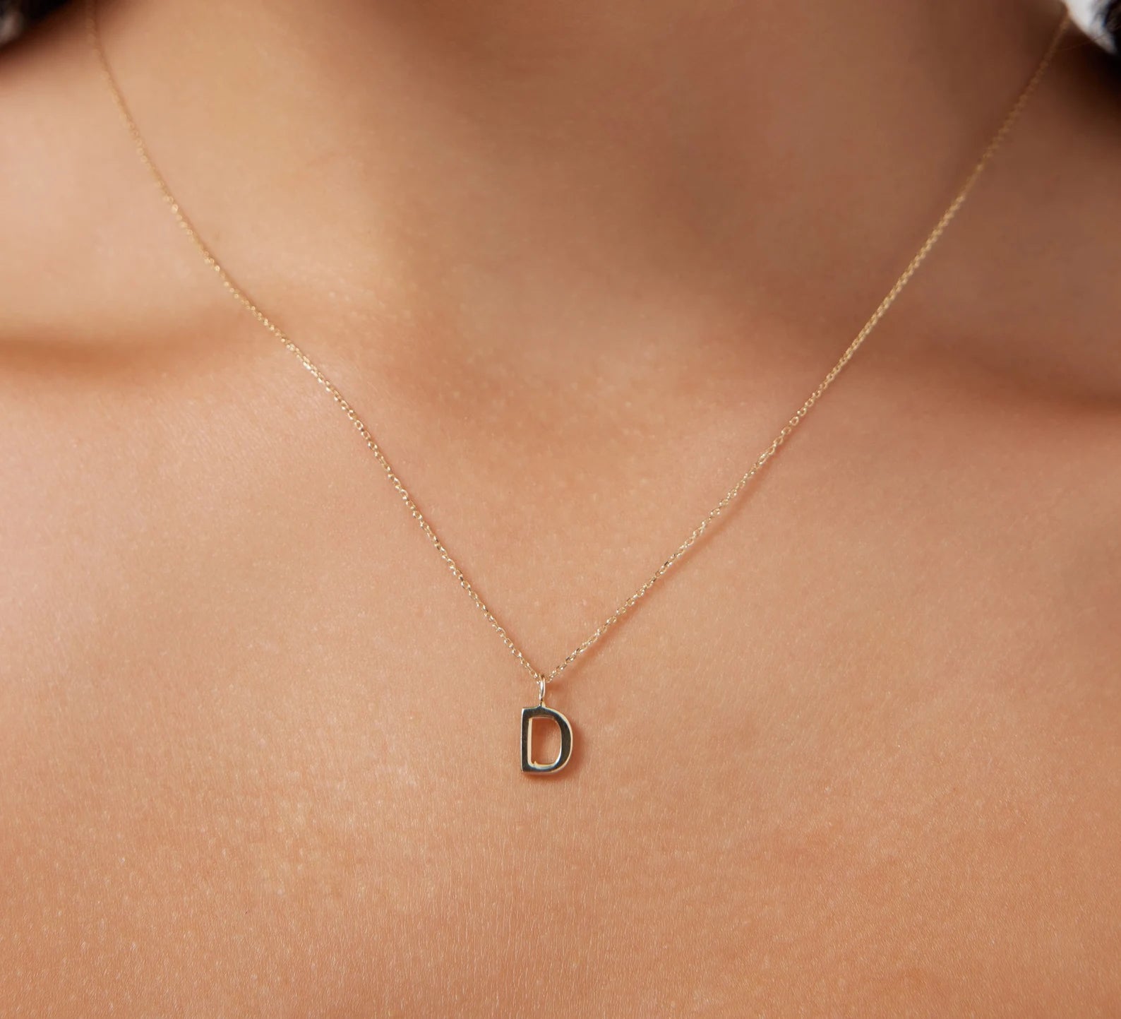 Collier initial en or jaune massif 14K, collier lettre D