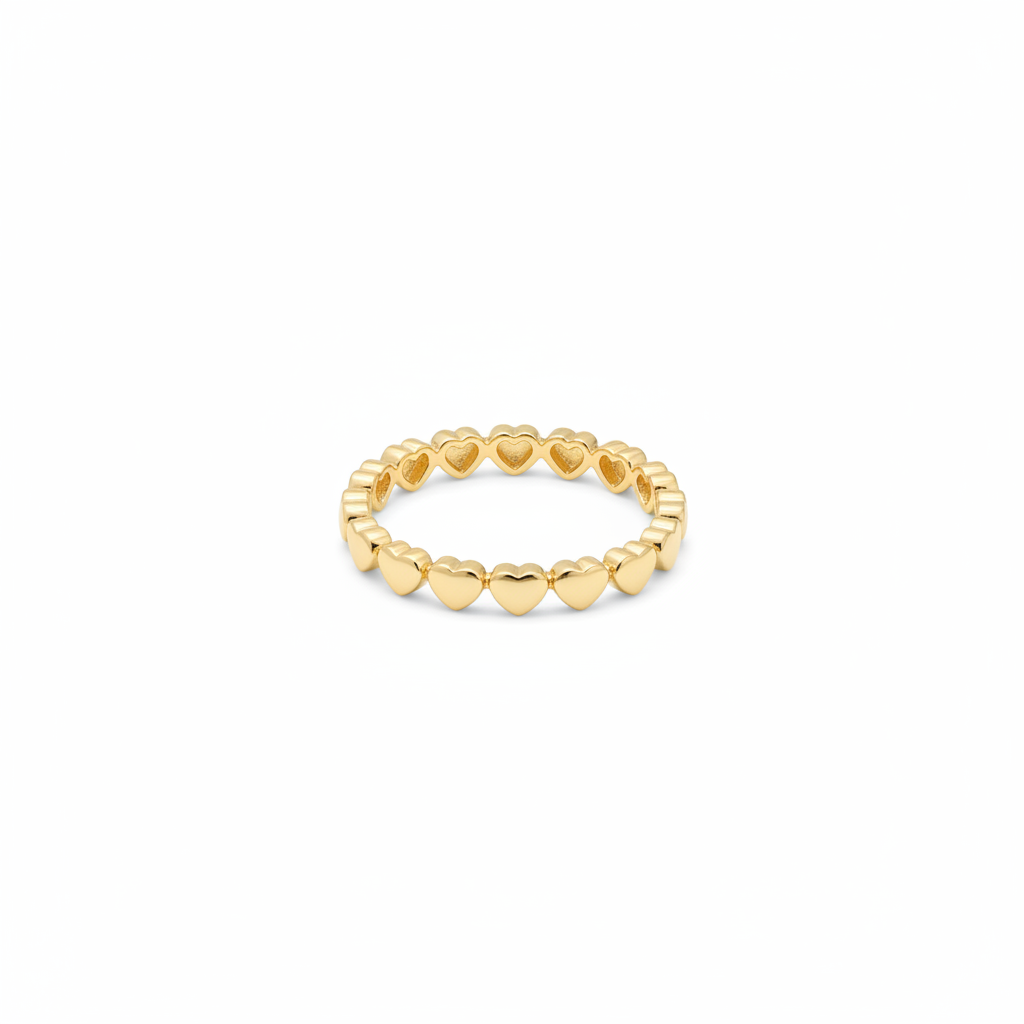 14K Solid Yellow Gold Heart Ring