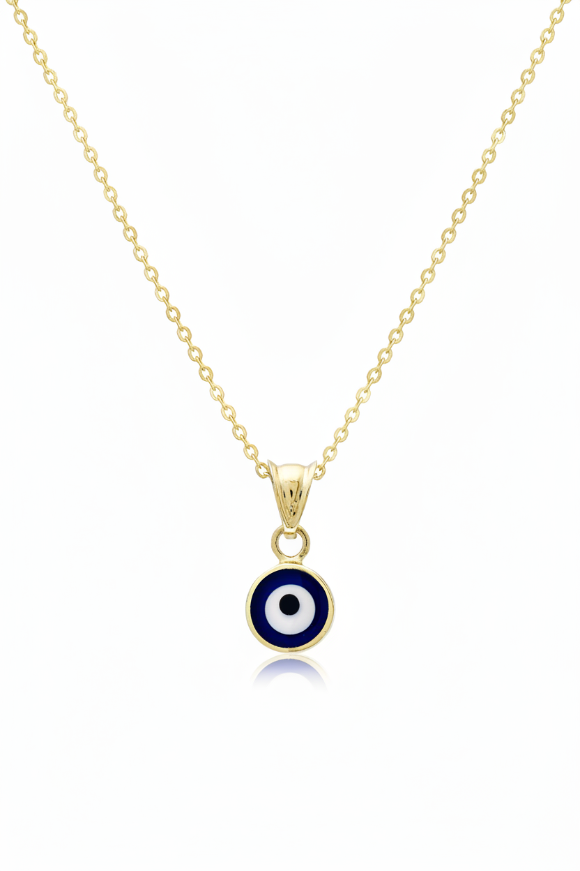 Collar minimalista redondo de oro amarillo de 14 quilates con diseño de mal de ojo