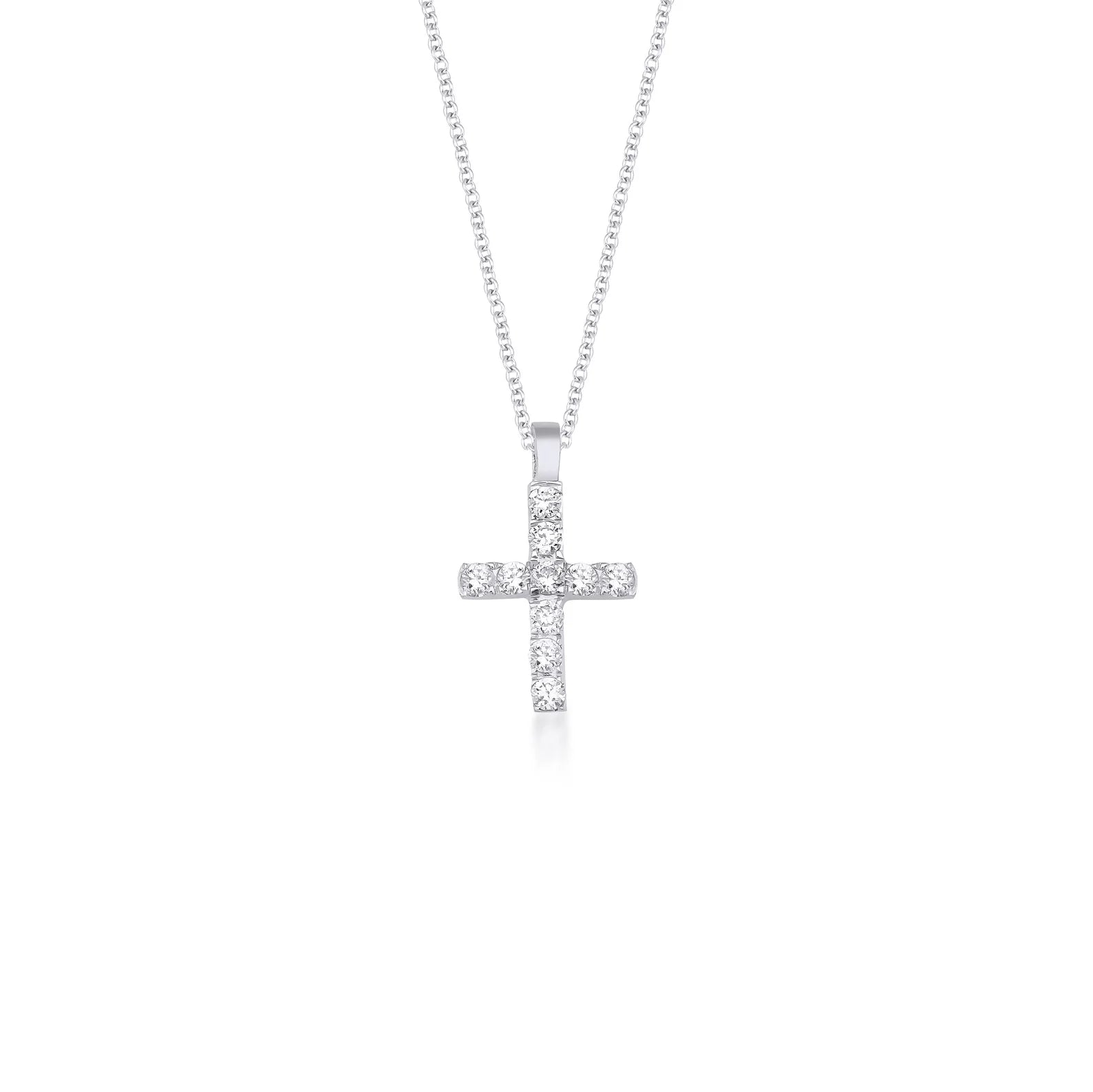 Collier minimaliste avec croix en diamant en or blanc massif 14 carats
