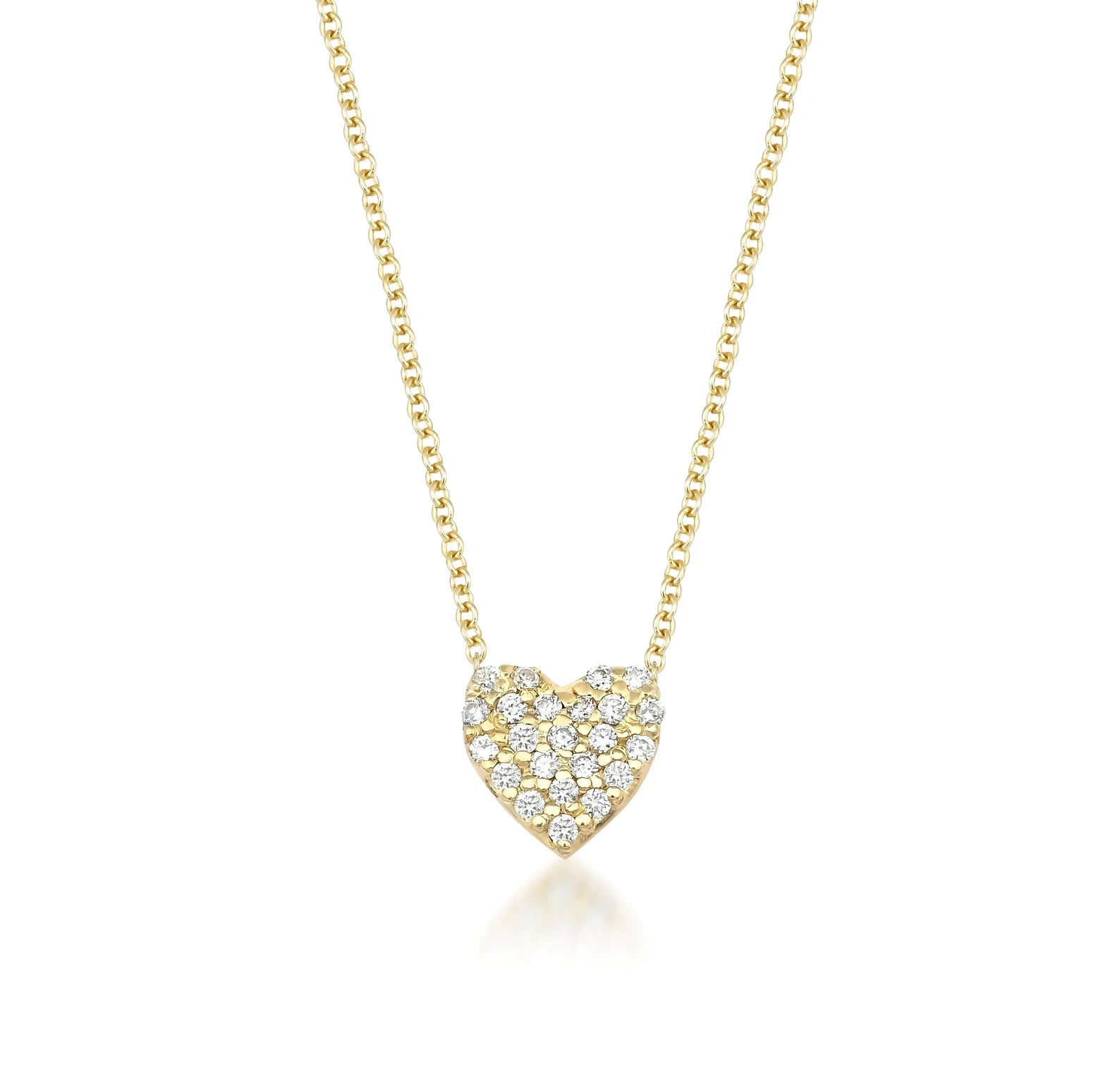 Collar de corazón de diamantes minimalista de oro amarillo macizo de 14 quilates