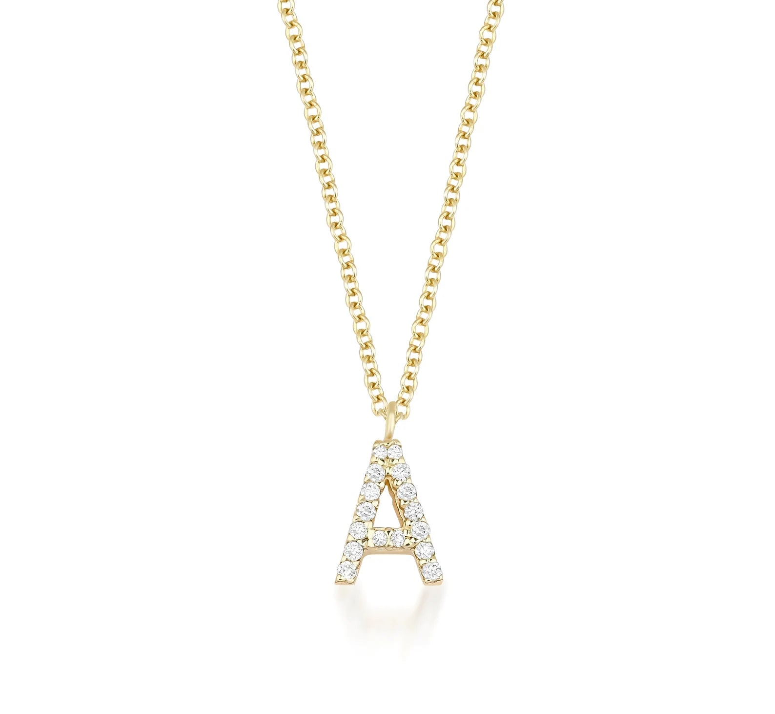 Collier initial en diamant en or jaune 14 carats, collier lettre A