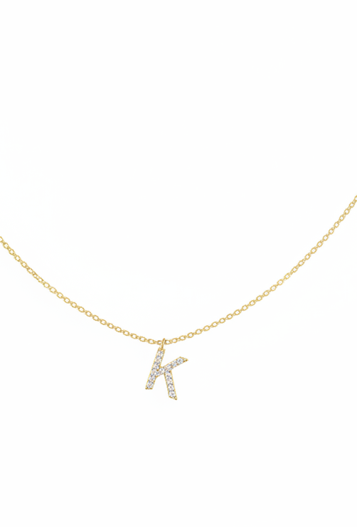 Collier initial en diamant en or jaune 14 carats, collier lettre K