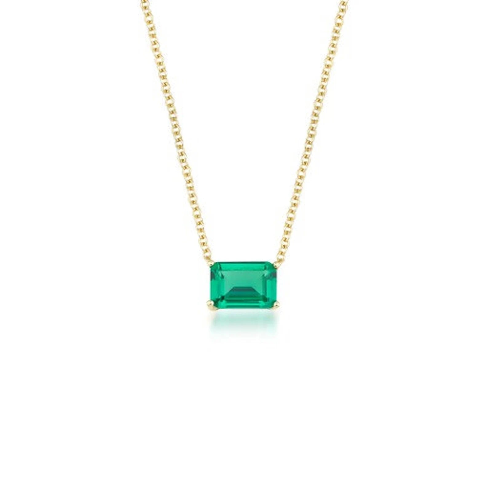 14K Yellow Gold Emerald Cut Solitaire Emerald Necklace