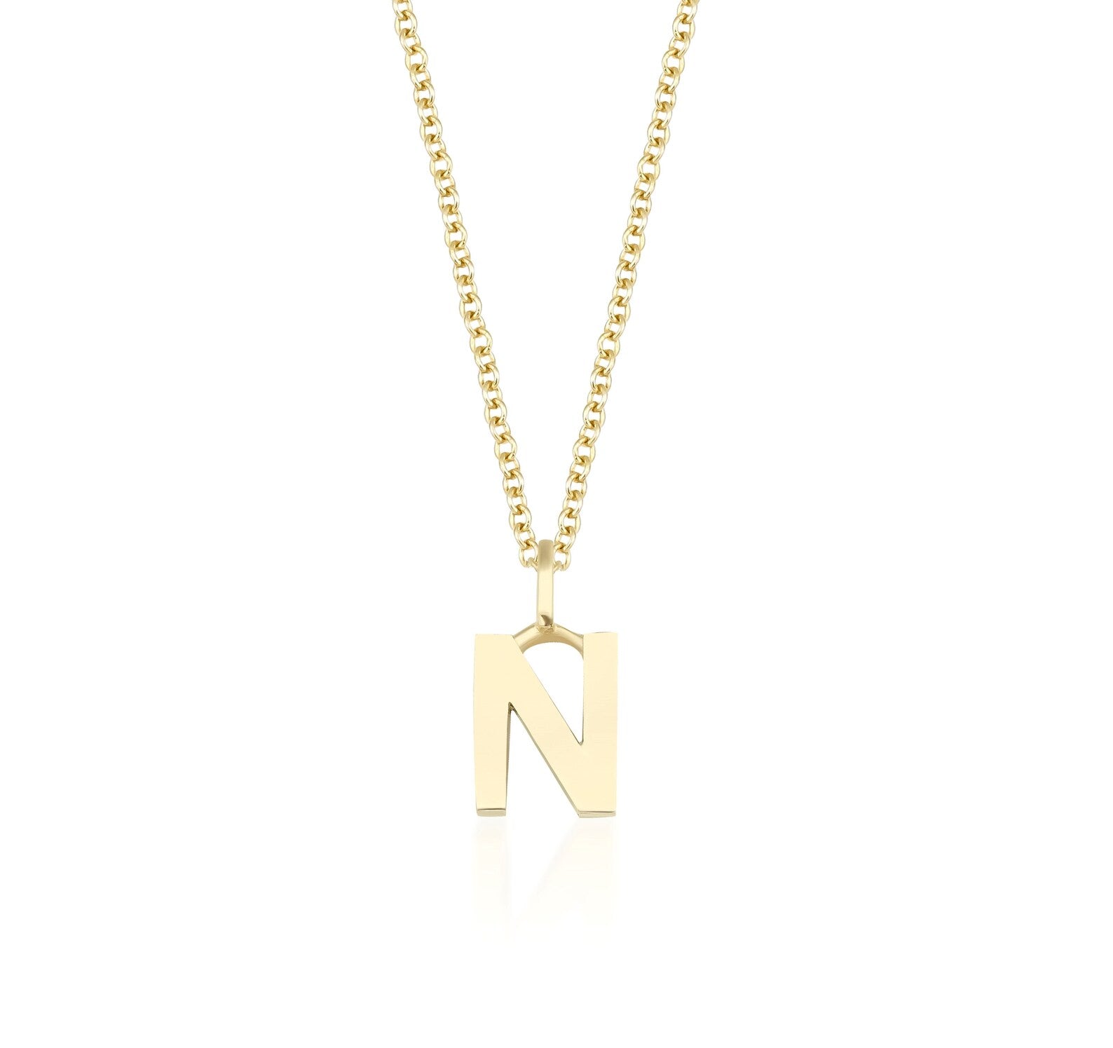 Collier initial en or jaune massif 14K, collier lettre N