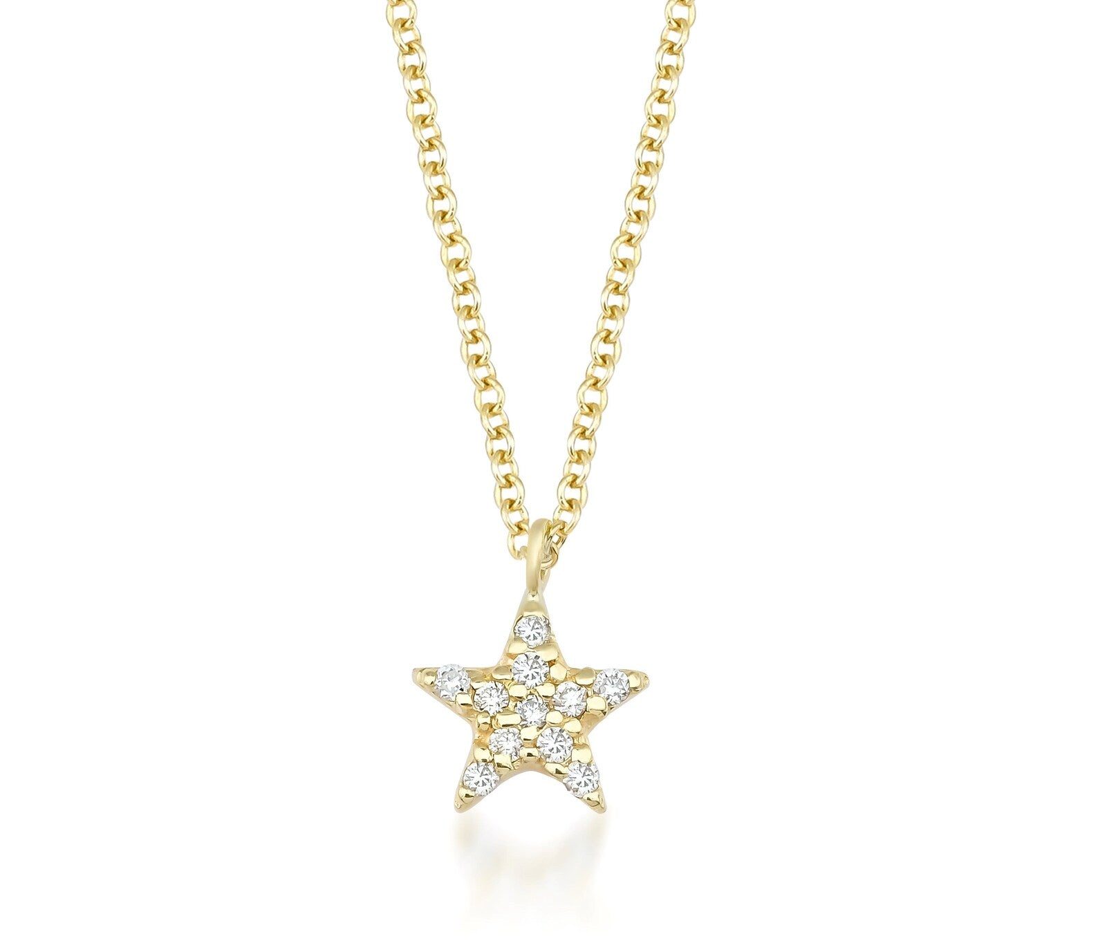 Collier étoile en diamant en or jaune massif 14 carats