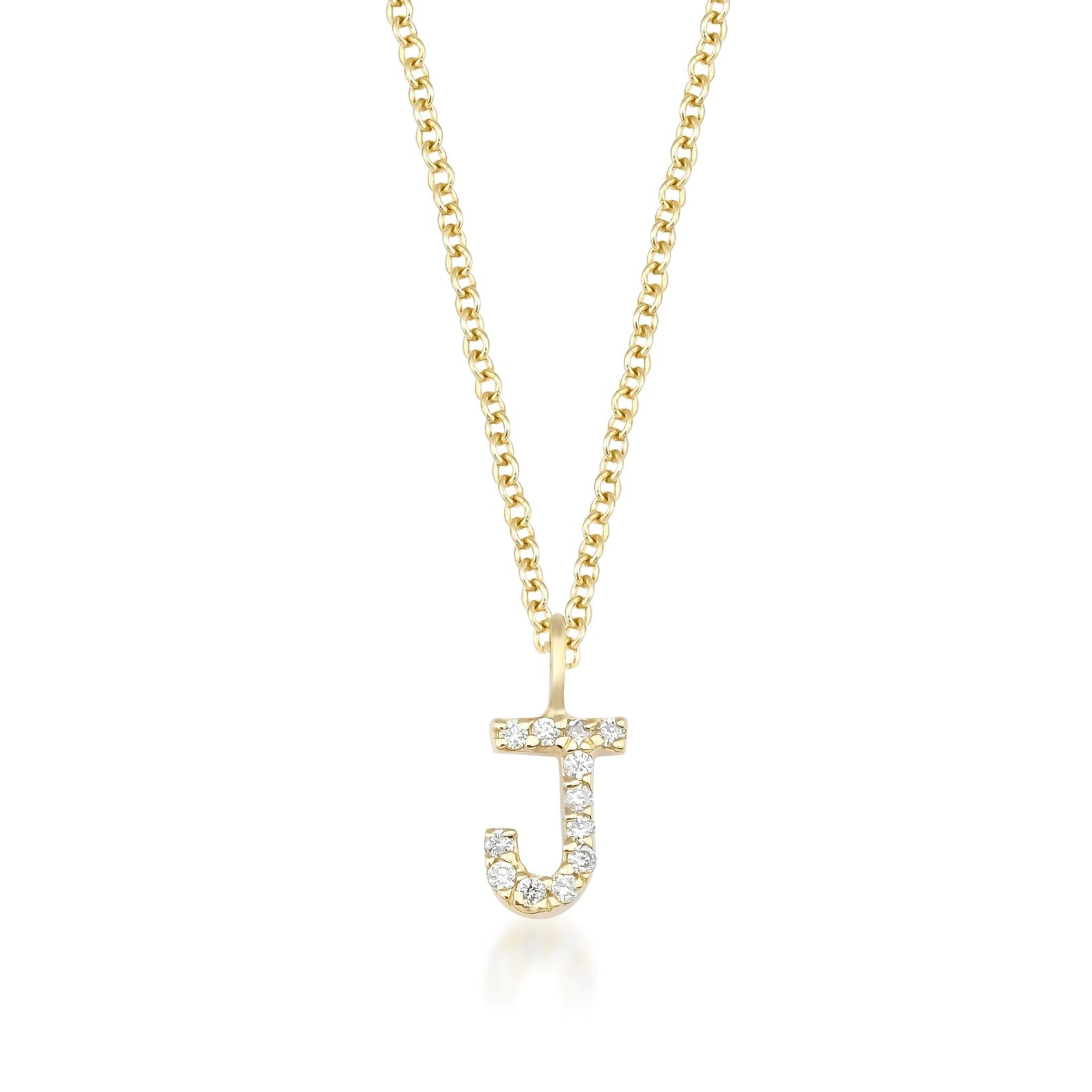 Collier initial en diamant en or jaune 14 carats, collier lettre J