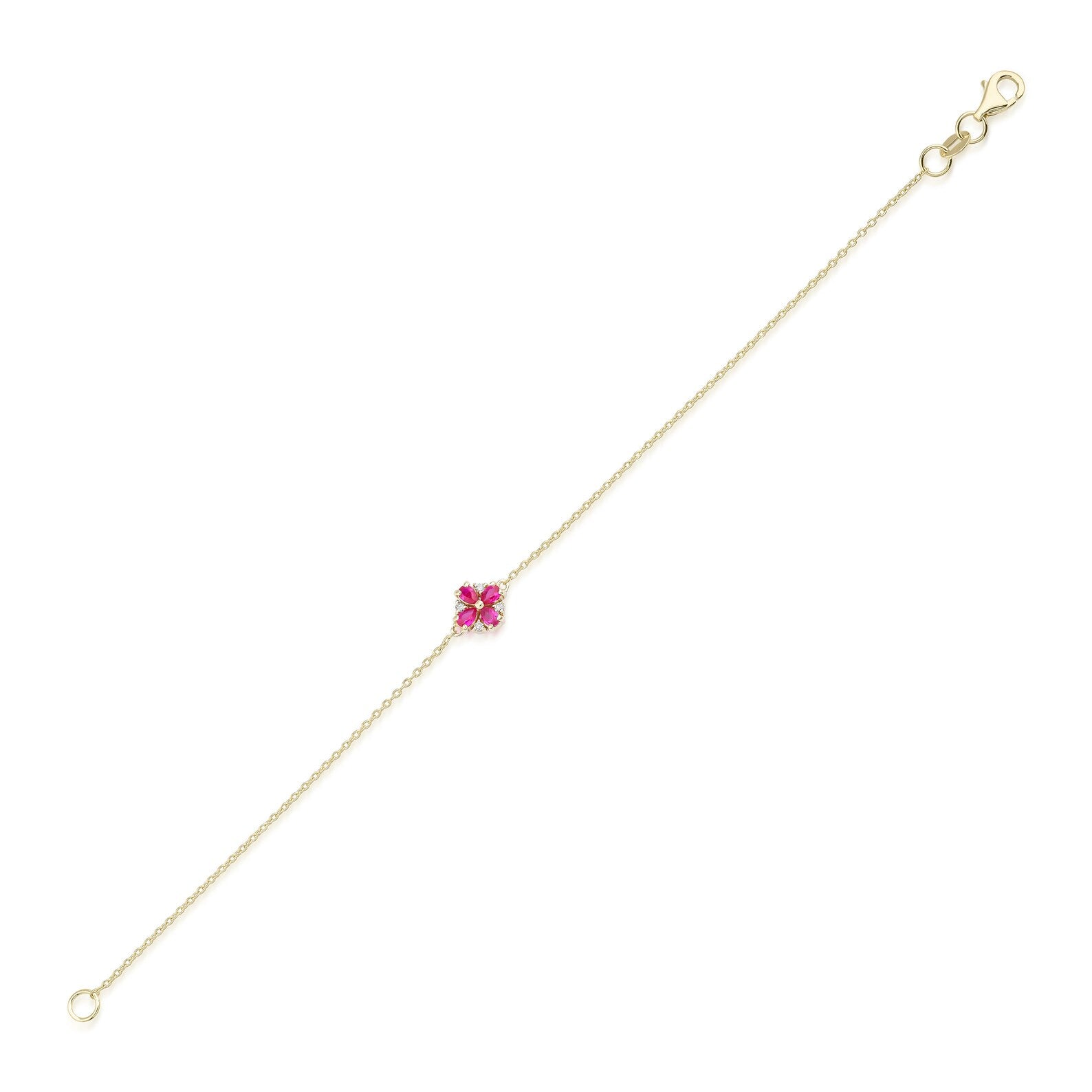 Pulsera de oro de 14 quilates con diamantes y rubíes en forma de pera