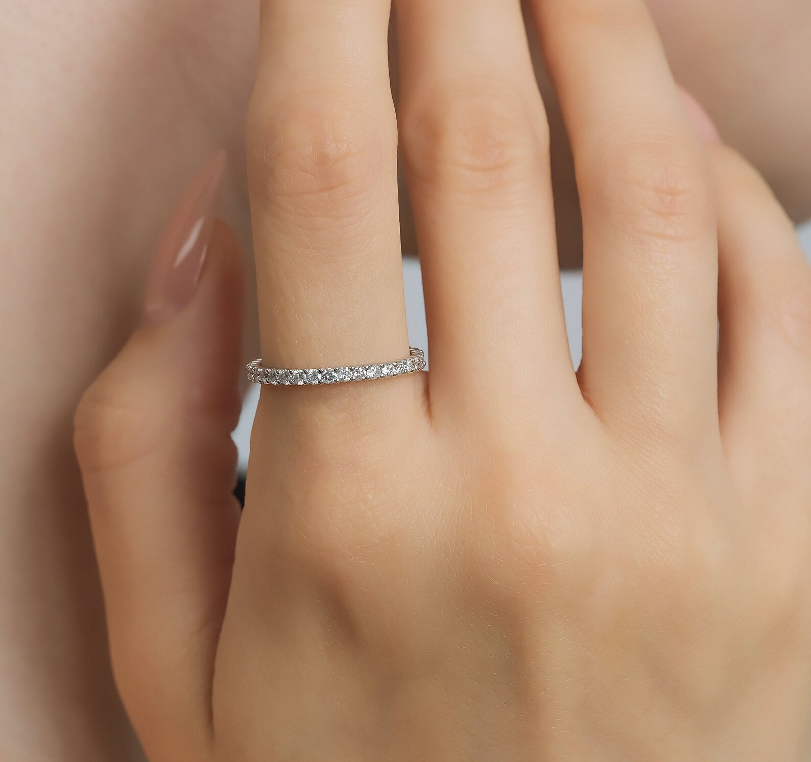 14K White Gold 0.60 Carat Diamond Eternity Wedding Rings