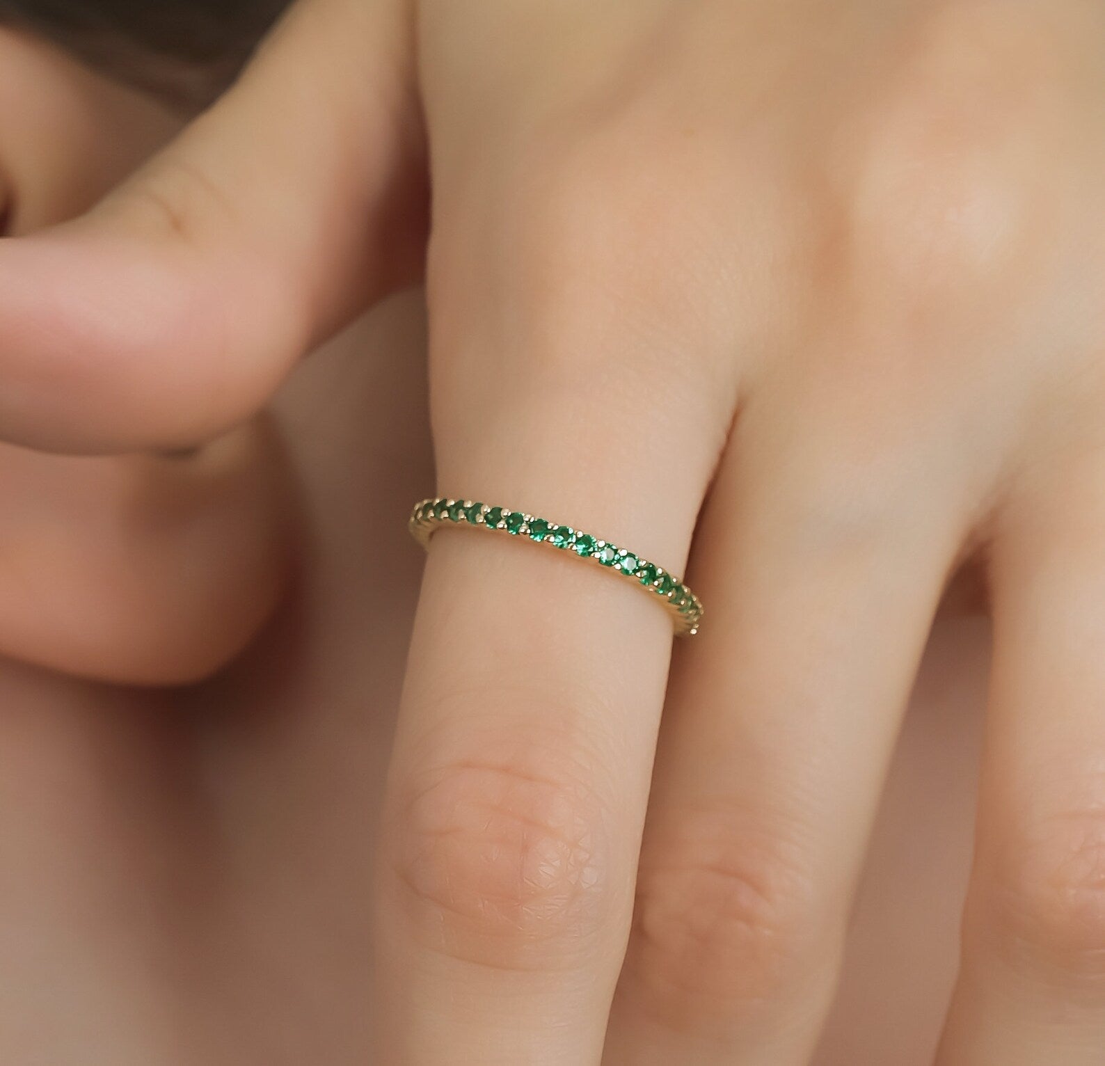 14K Solid Gold Full Eternity Emerald Wedding Ring