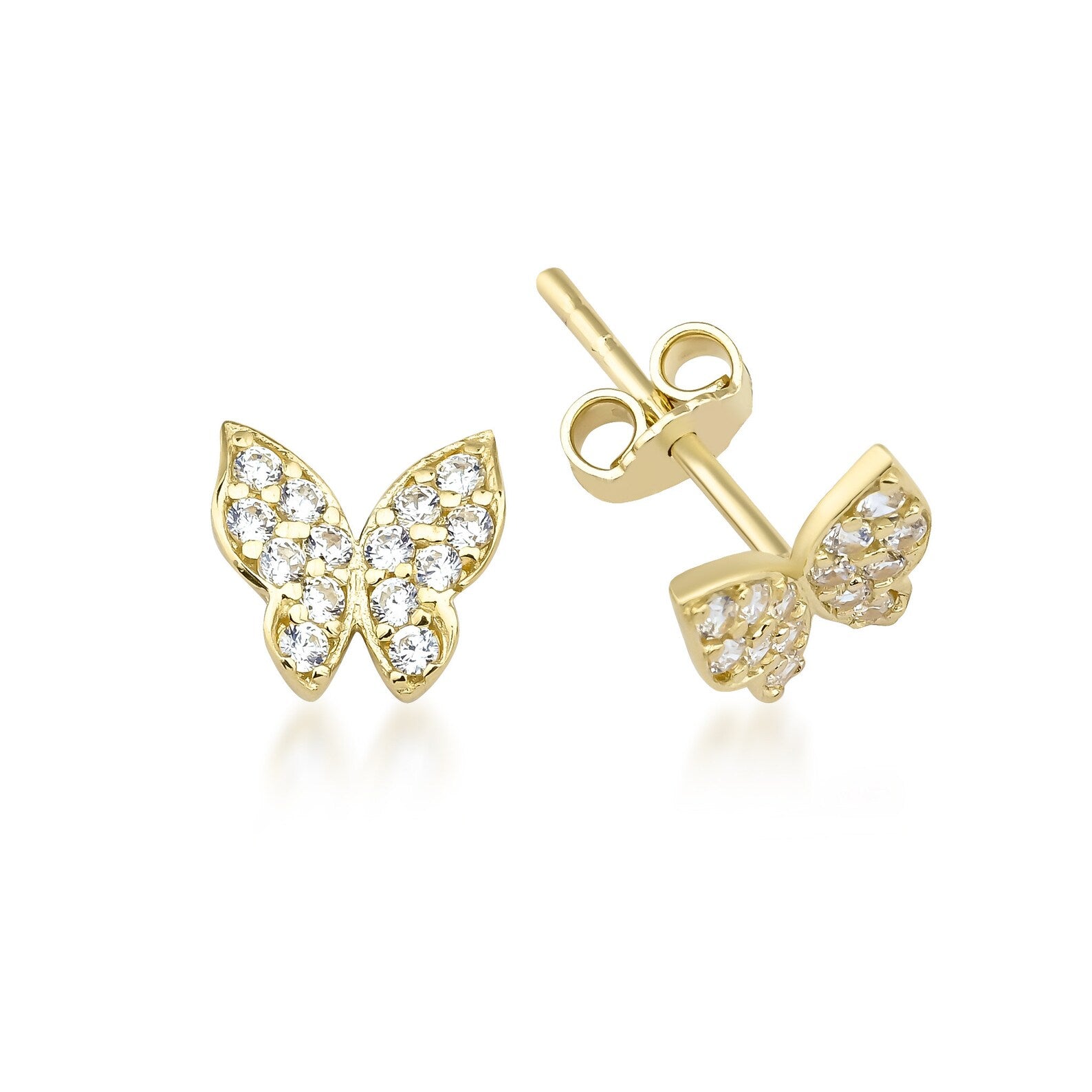 Boucles d'oreilles papillon minimalistes en or jaune 14 carats
