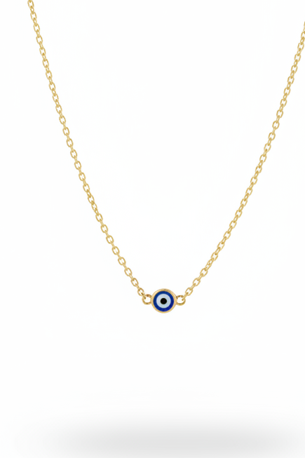 Collar de mal de ojo redondo minimalista de oro amarillo macizo de 14 quilates