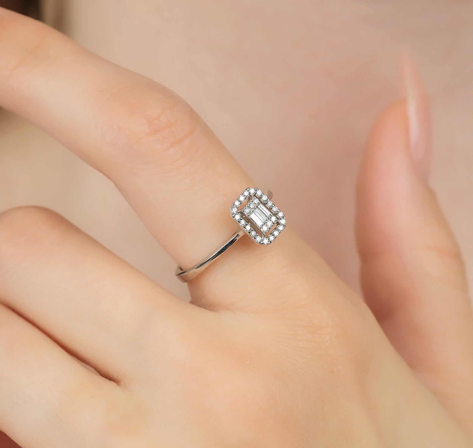 14K White Gold Baguette Diamond Engagement Rings