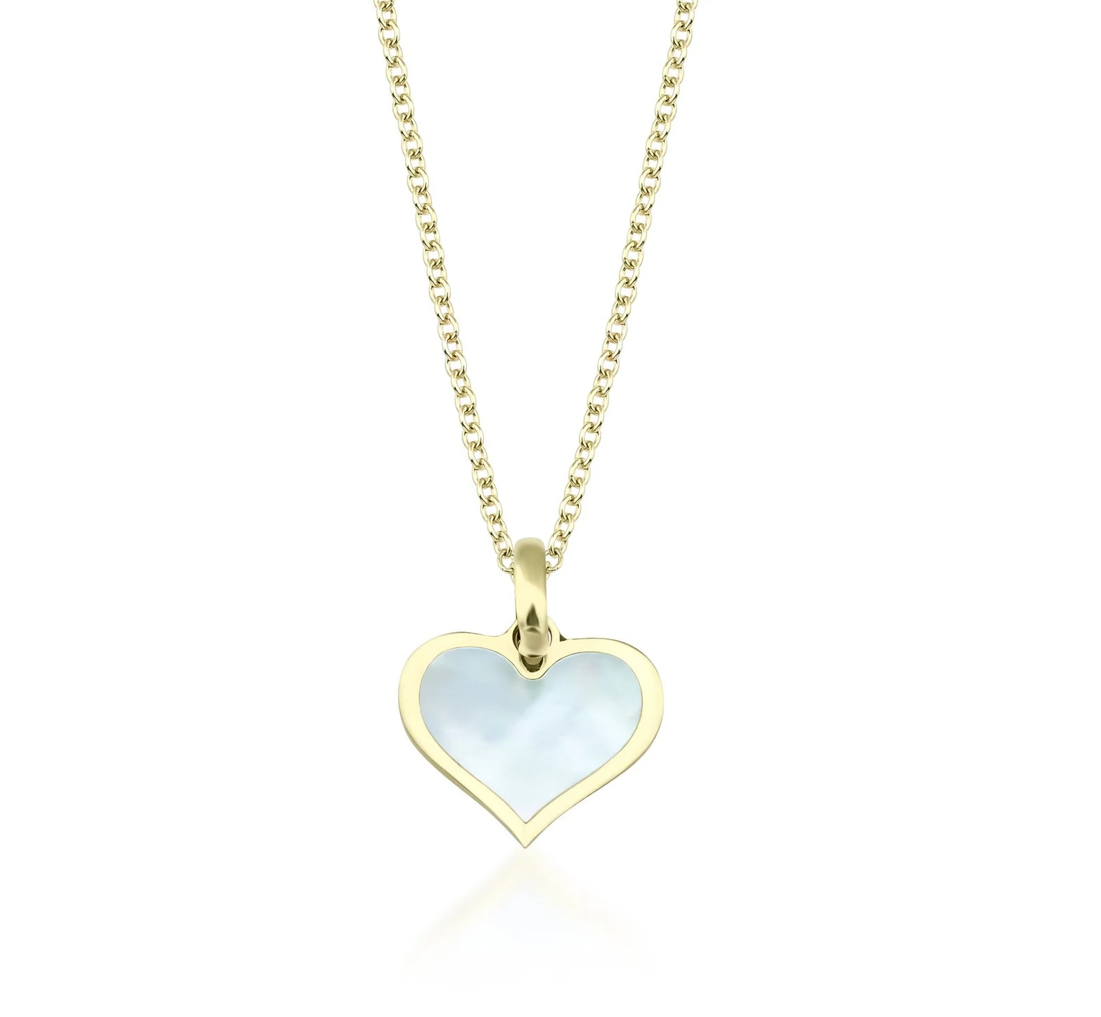 Pendentif ou collier plat en forme de cœur en nacre en or jaune 14 carats