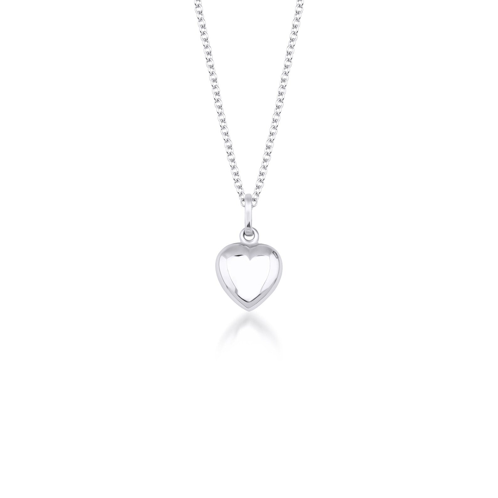 14K White Gold Minimalist Shiny Puff Heart Necklace