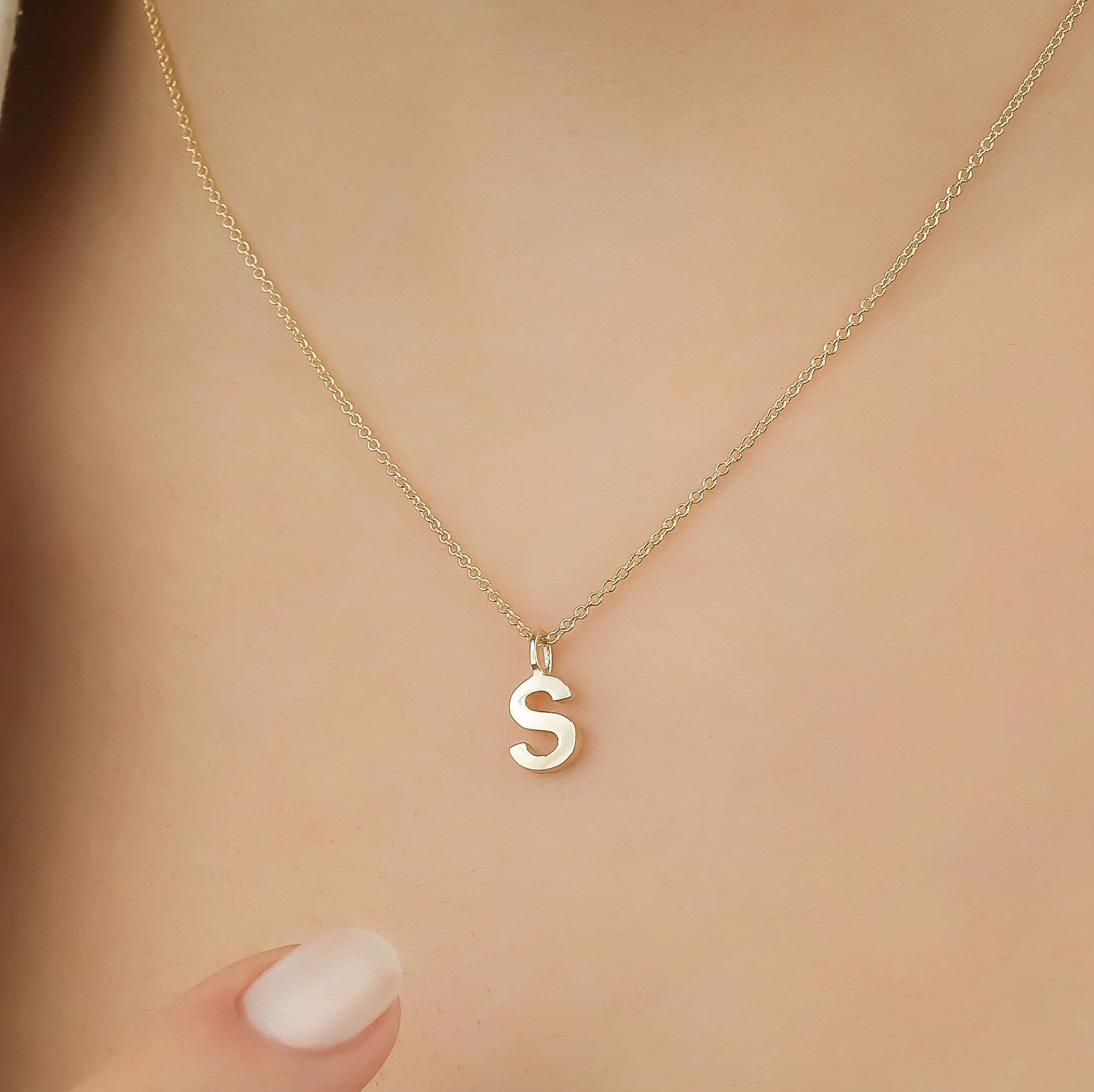 Collier initial en or blanc massif 14K, collier lettre S