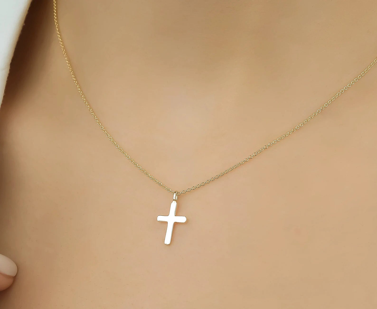 14K Solid Yellow Gold Dainty Cross Necklace