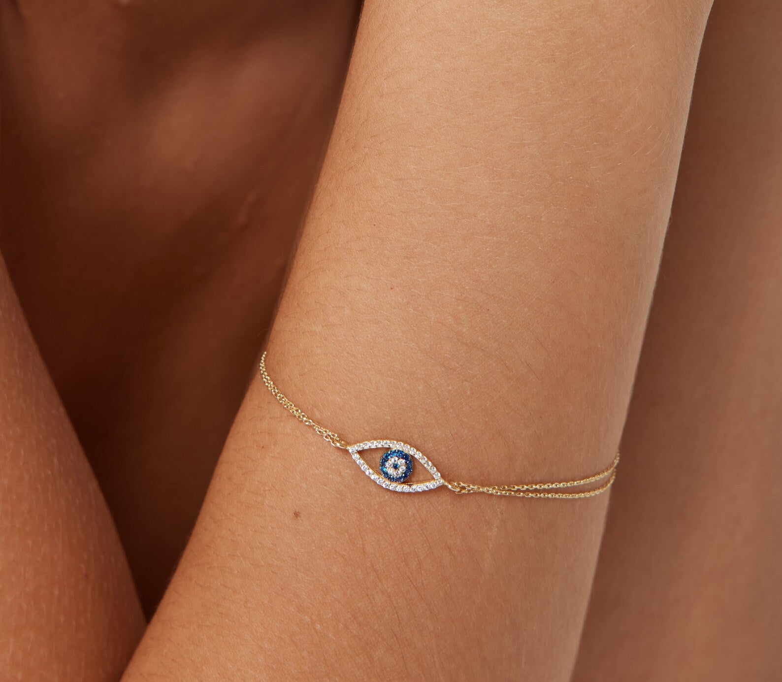 Bracelet mauvais œil en or jaune massif 14 carats