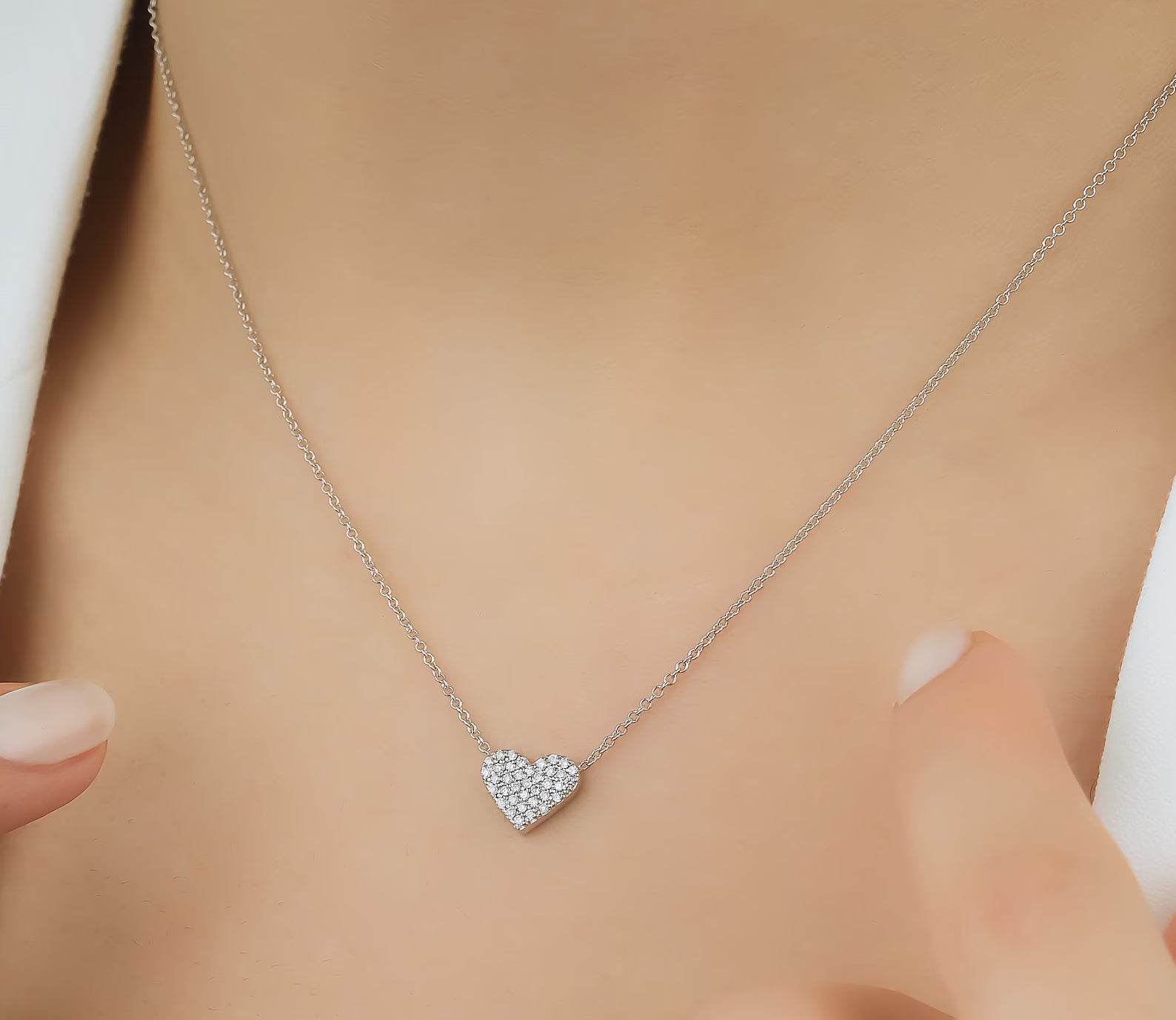 14K Solid Yellow Gold Diamond Heart Necklace