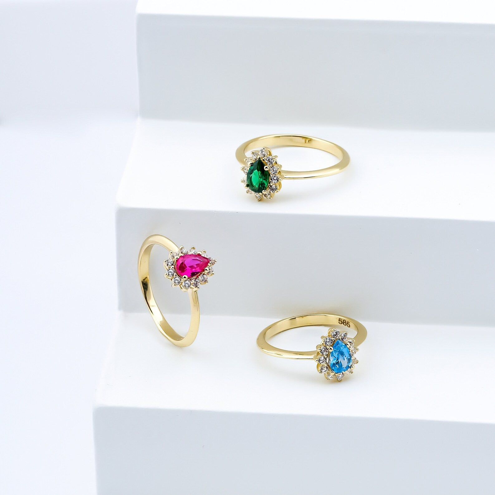 Bague rubis en forme de poire en or jaune 14 carats, bague de mariage pour femmes