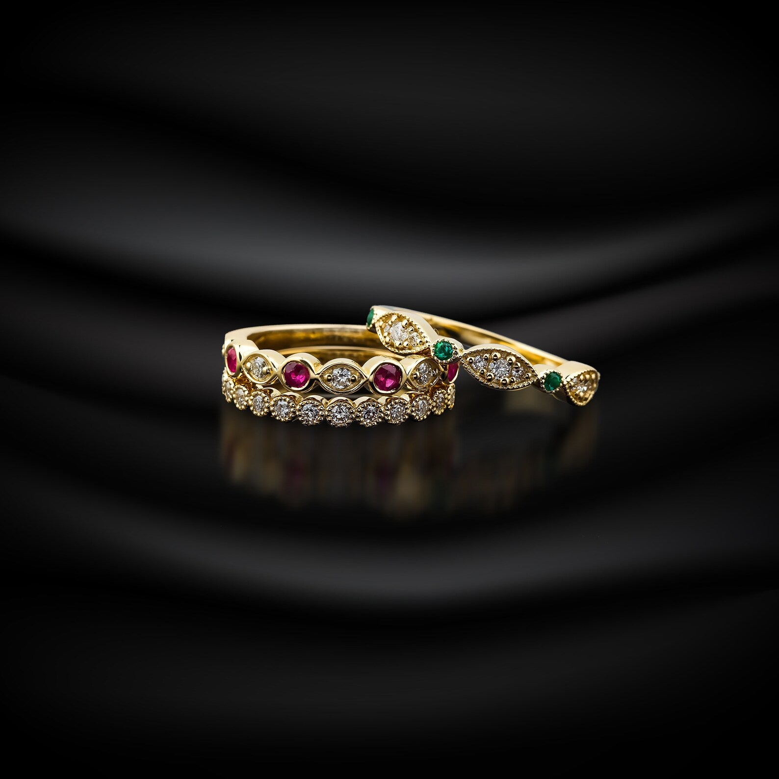 14K Yellow Gold Emerald and Diamond Ring