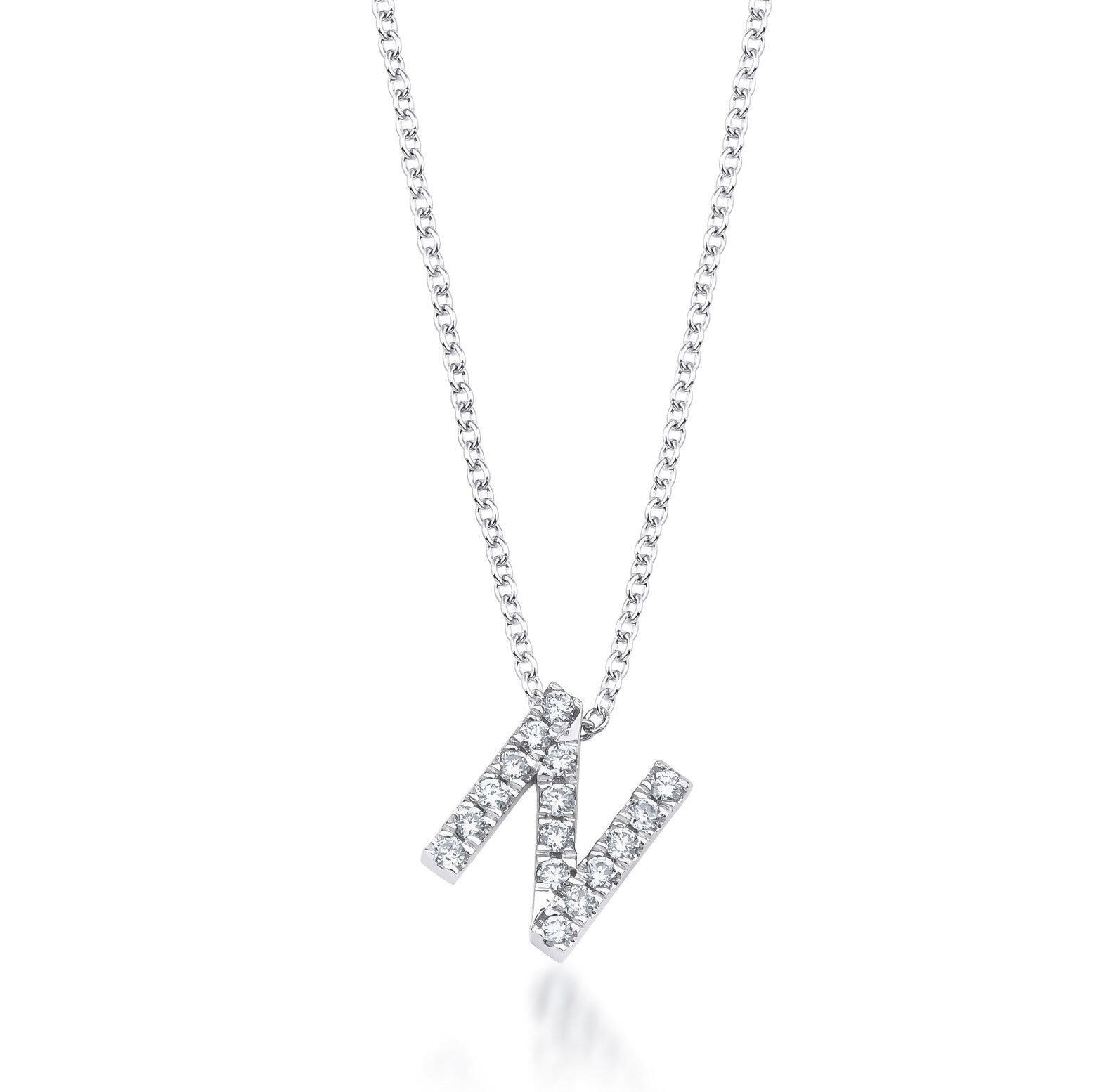 Collier initial en diamant naturel en or blanc 14 carats, collier lettre N