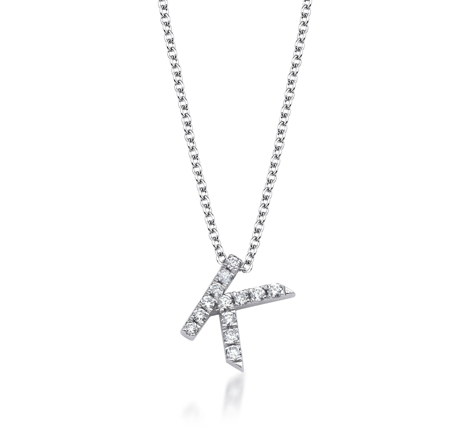 Collier initial en diamant en or blanc 14 carats, collier lettre K