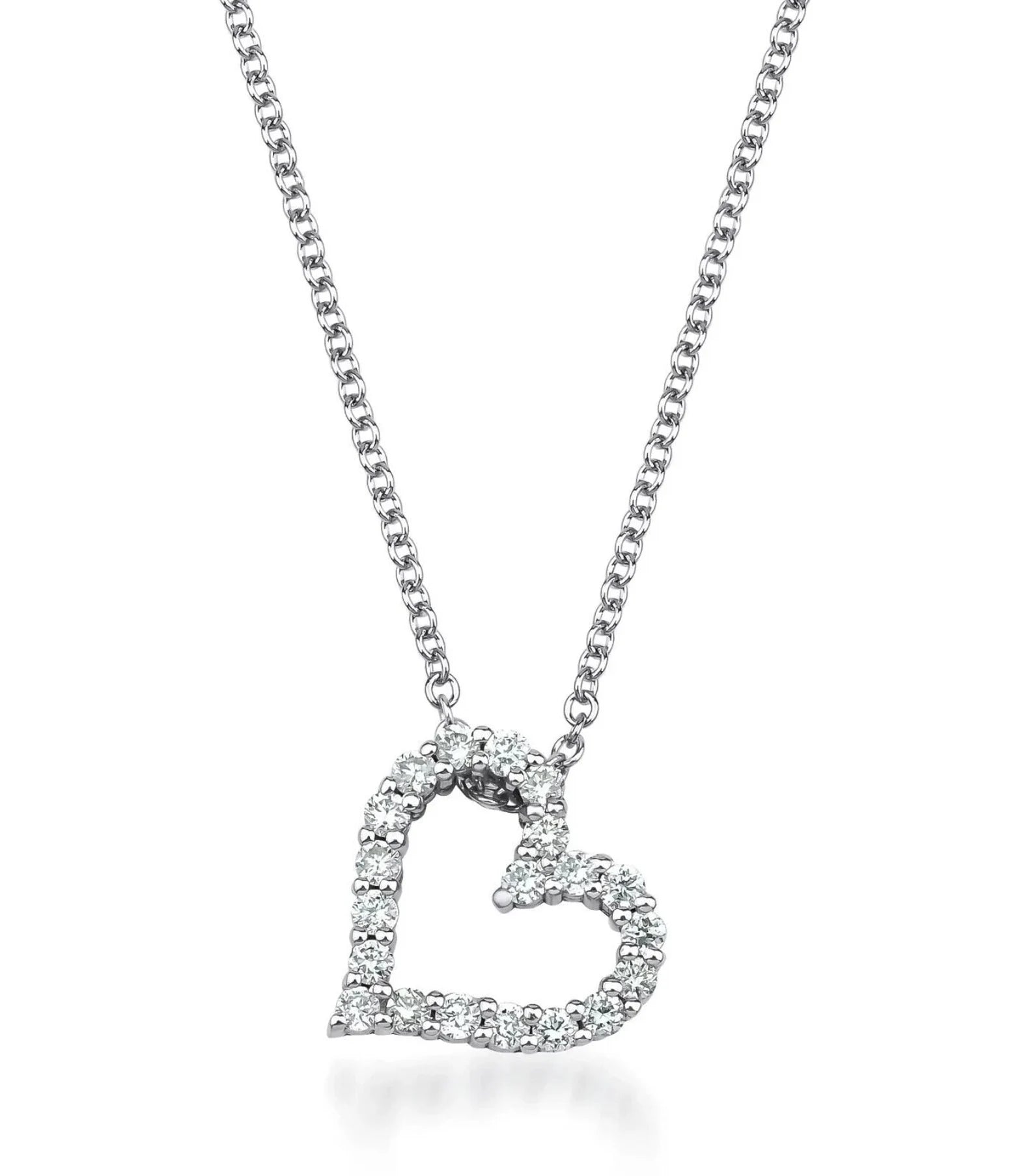 14K Solid White Gold Diamond Heart Necklace