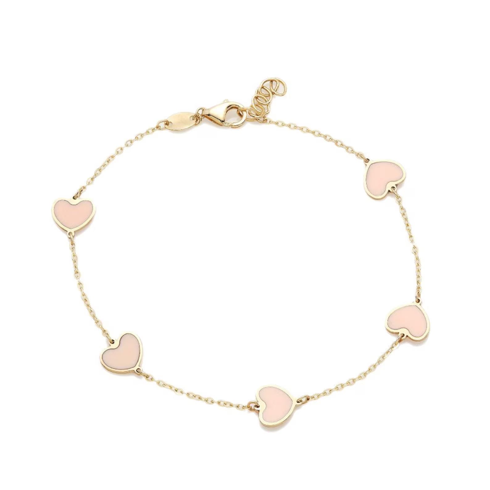 Bracelet Station Coeur Rose En Or Jaune Massif 14K