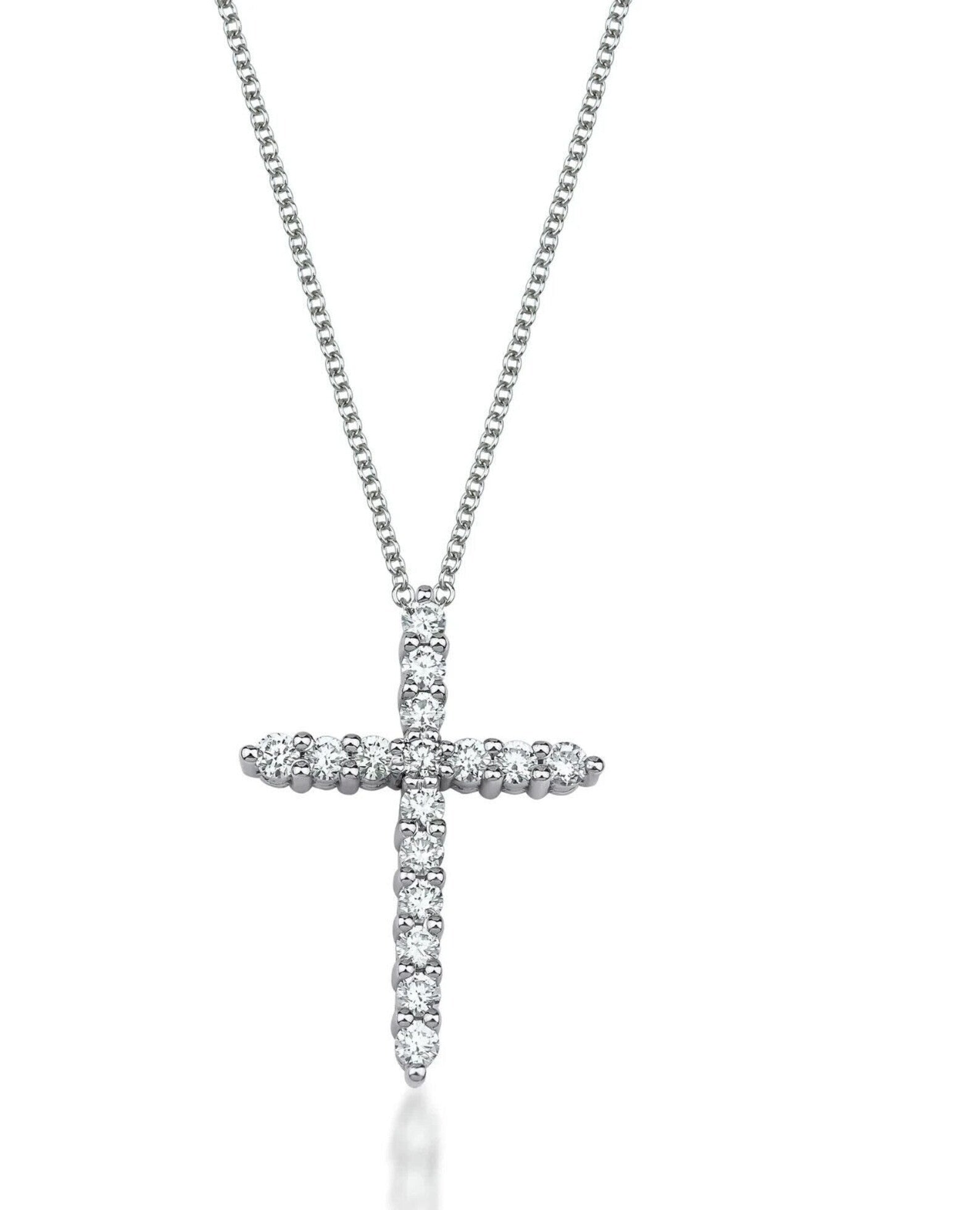 Collier croix en or blanc 14 carats avec diamants 0,50 carat