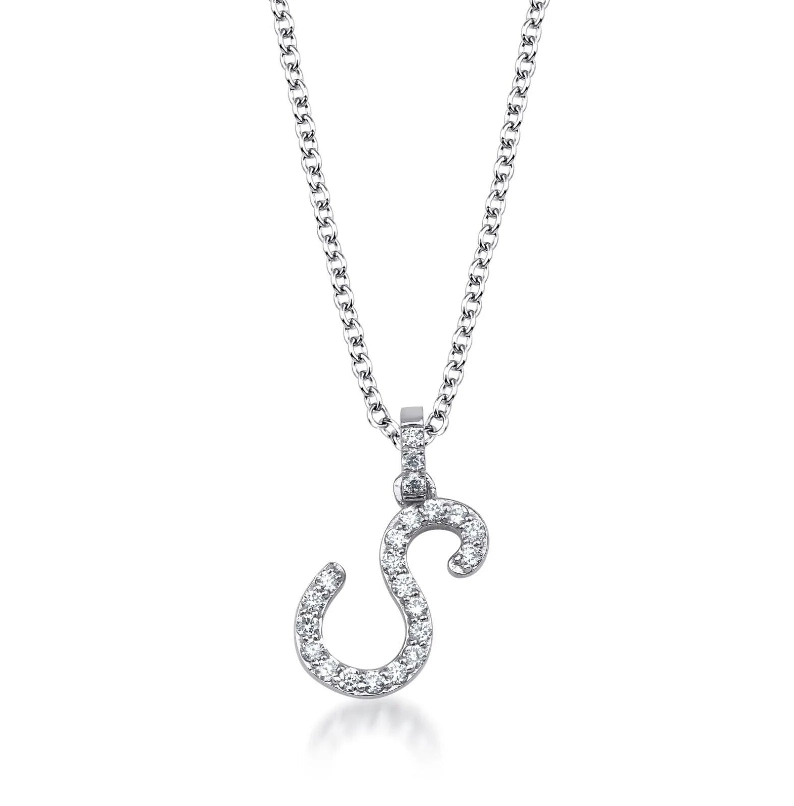 Collar con inicial de diamante natural de oro blanco de 14 quilates, collar con letra S de guión