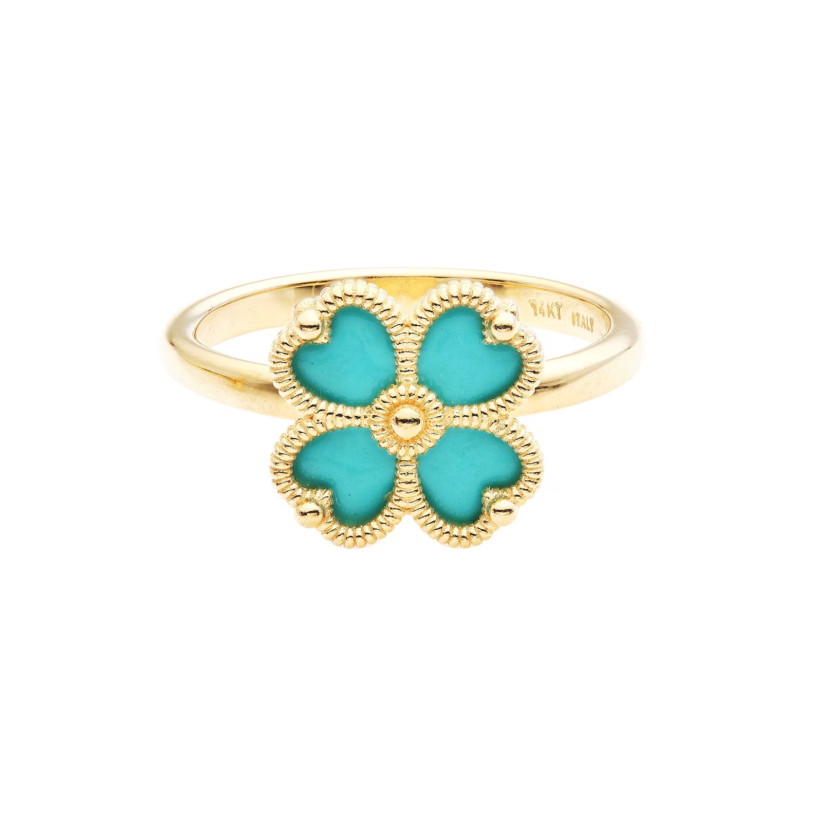 14K Yellow Gold Four Leaf Clover Ring