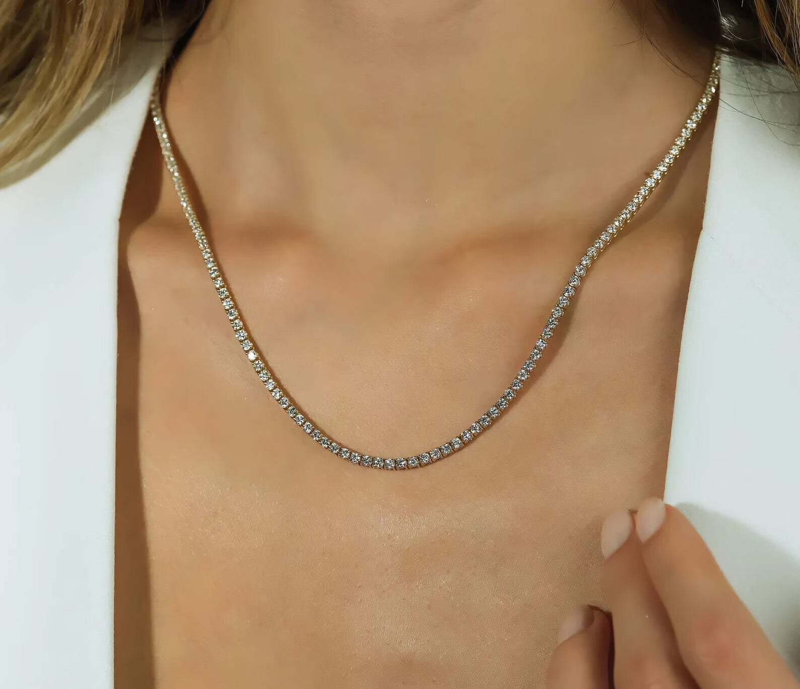 14K Solid Yellow Gold 7.50 Carat Diamond Tennis Necklace