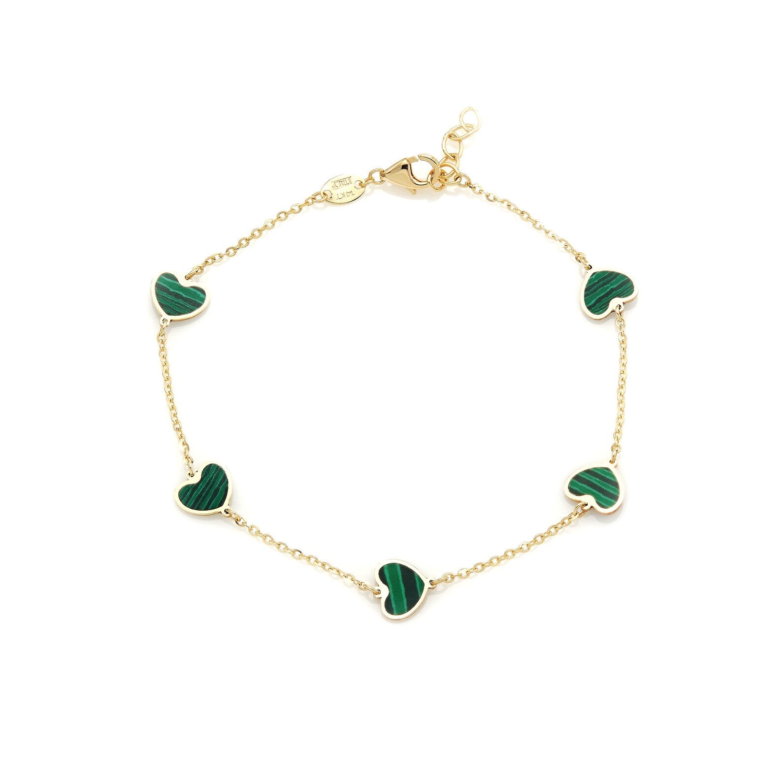 Bracelet cœur malachite en or jaune massif 14 carats