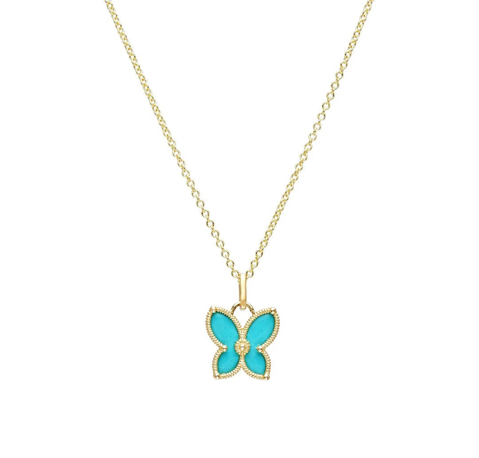 14K Yellow Gold Enamel Butterfly Necklace