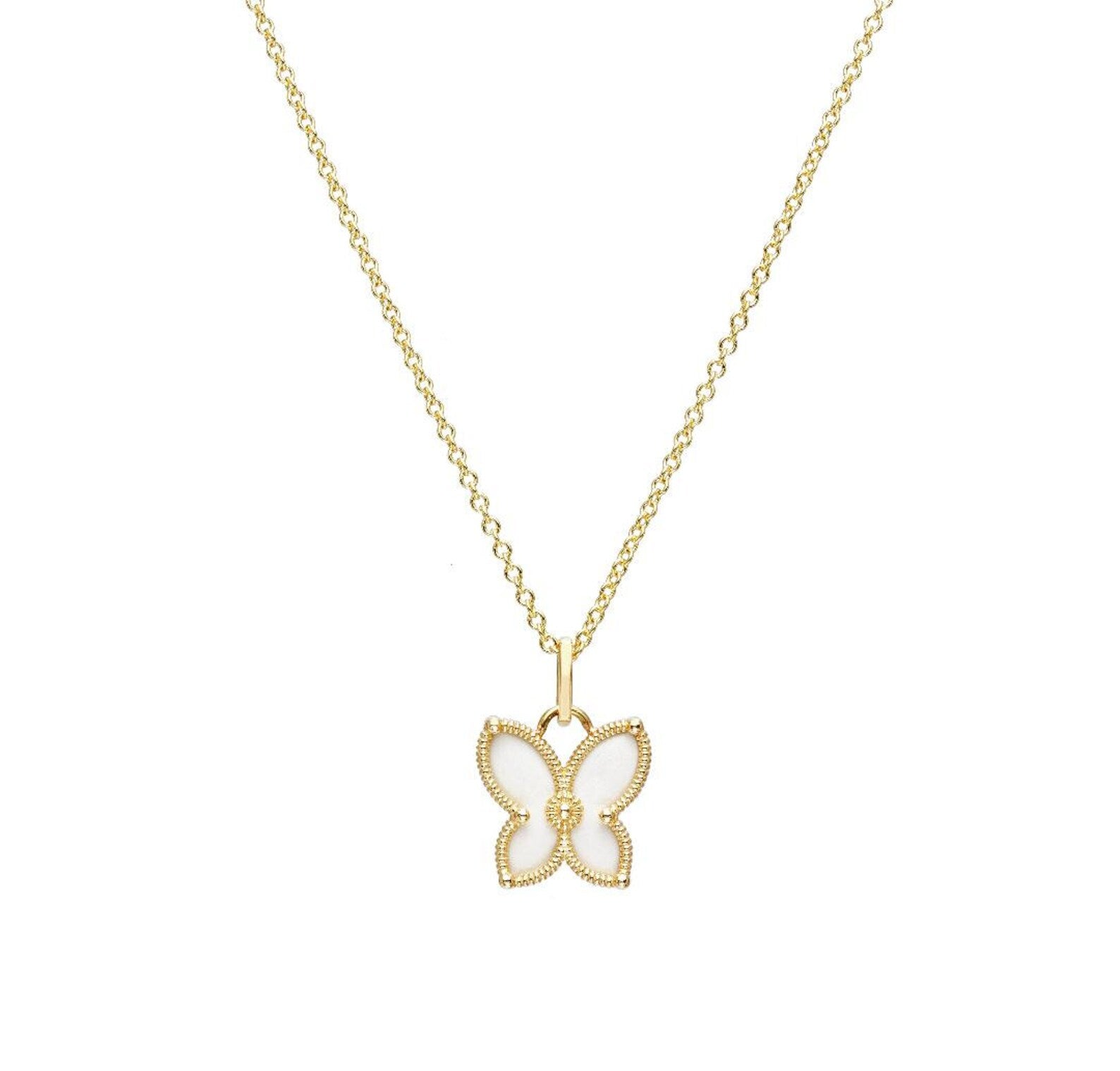 14K Solid Yellow Gold Dainty Butterfly Necklace