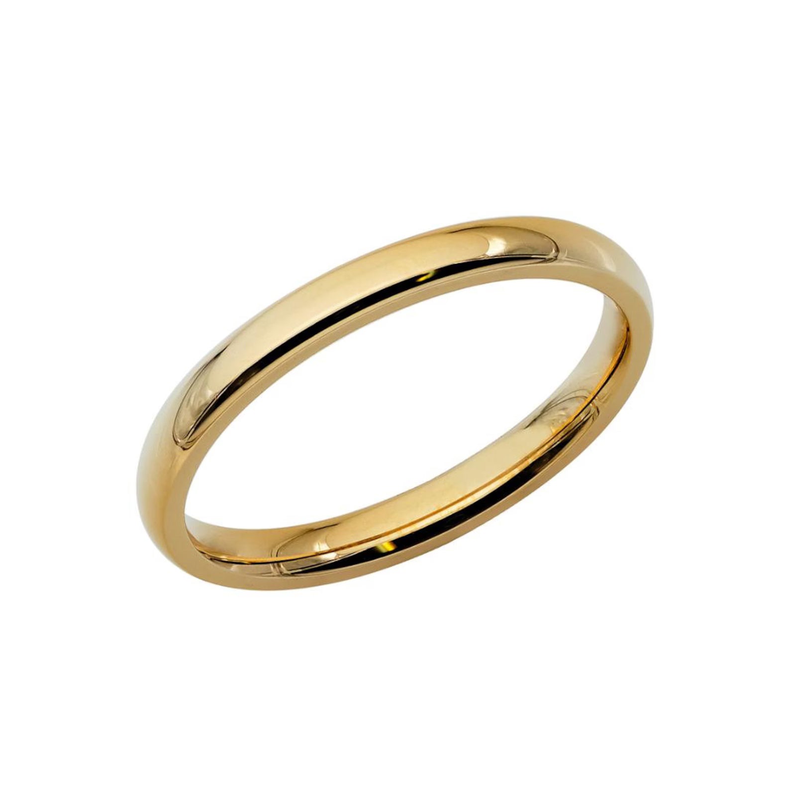 Alliances de mariage à dôme uni en or jaune massif 14 carats de 2 mm