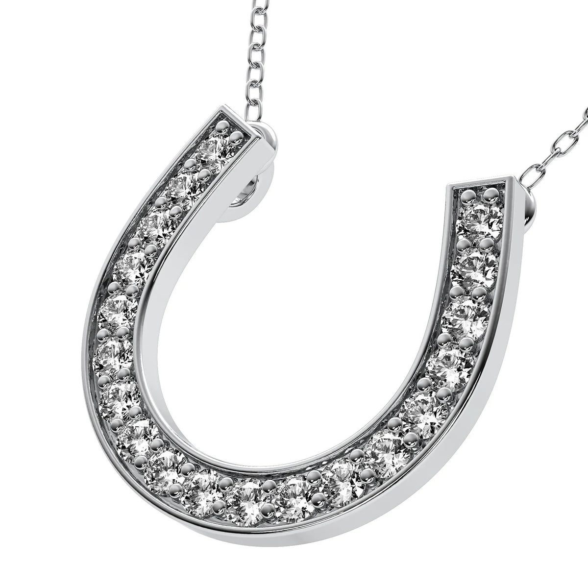 14K White Gold Diamond Horseshoe Necklace - Lucky Charm