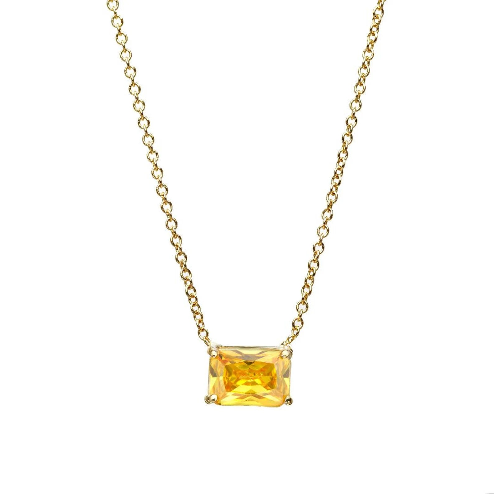 Collar con solitario de citrino de talla esmeralda en oro amarillo de 14 quilates