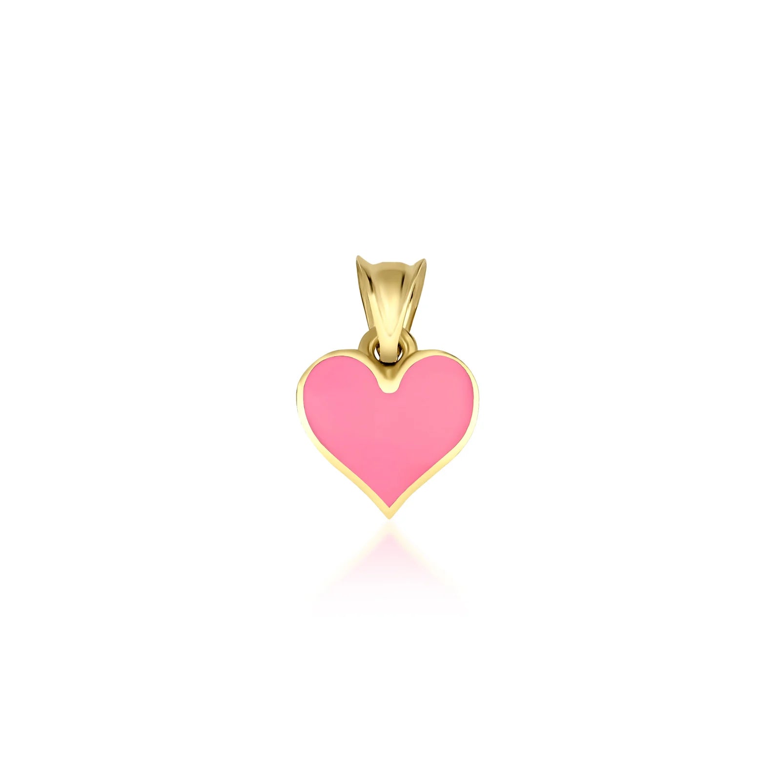 14K Yellow Gold Pink Enamel Heart Necklace