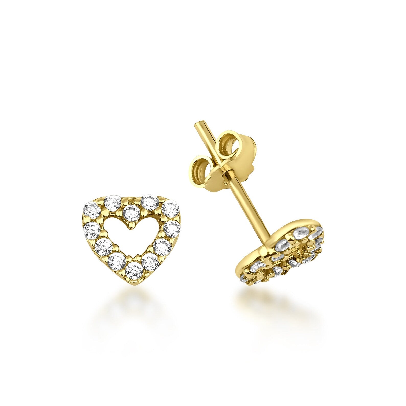 Boucles d'oreilles minimalistes en forme de cœur en or jaune 14 carats