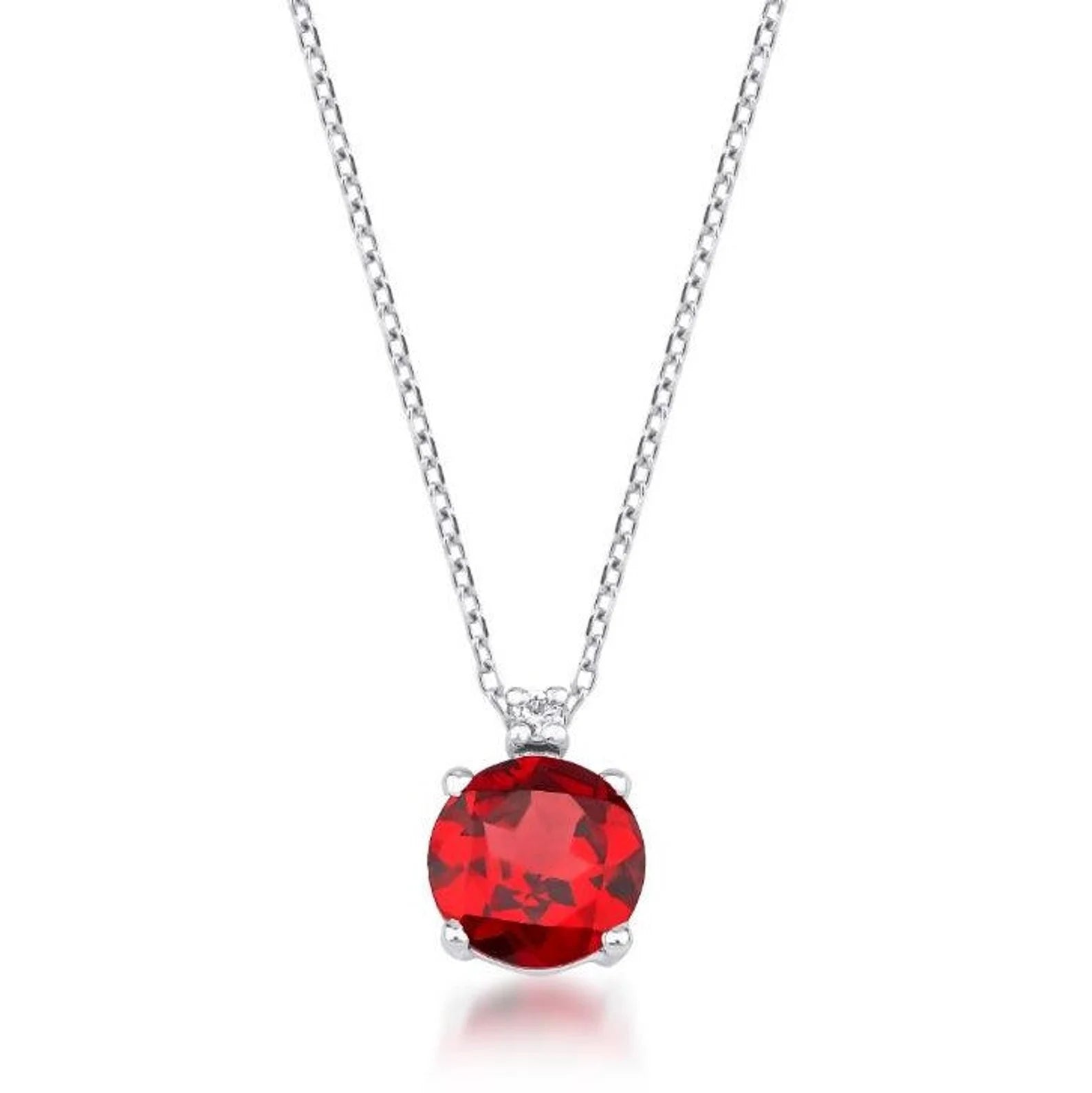 Collier solitaire rubis et diamants en or blanc 14 carats