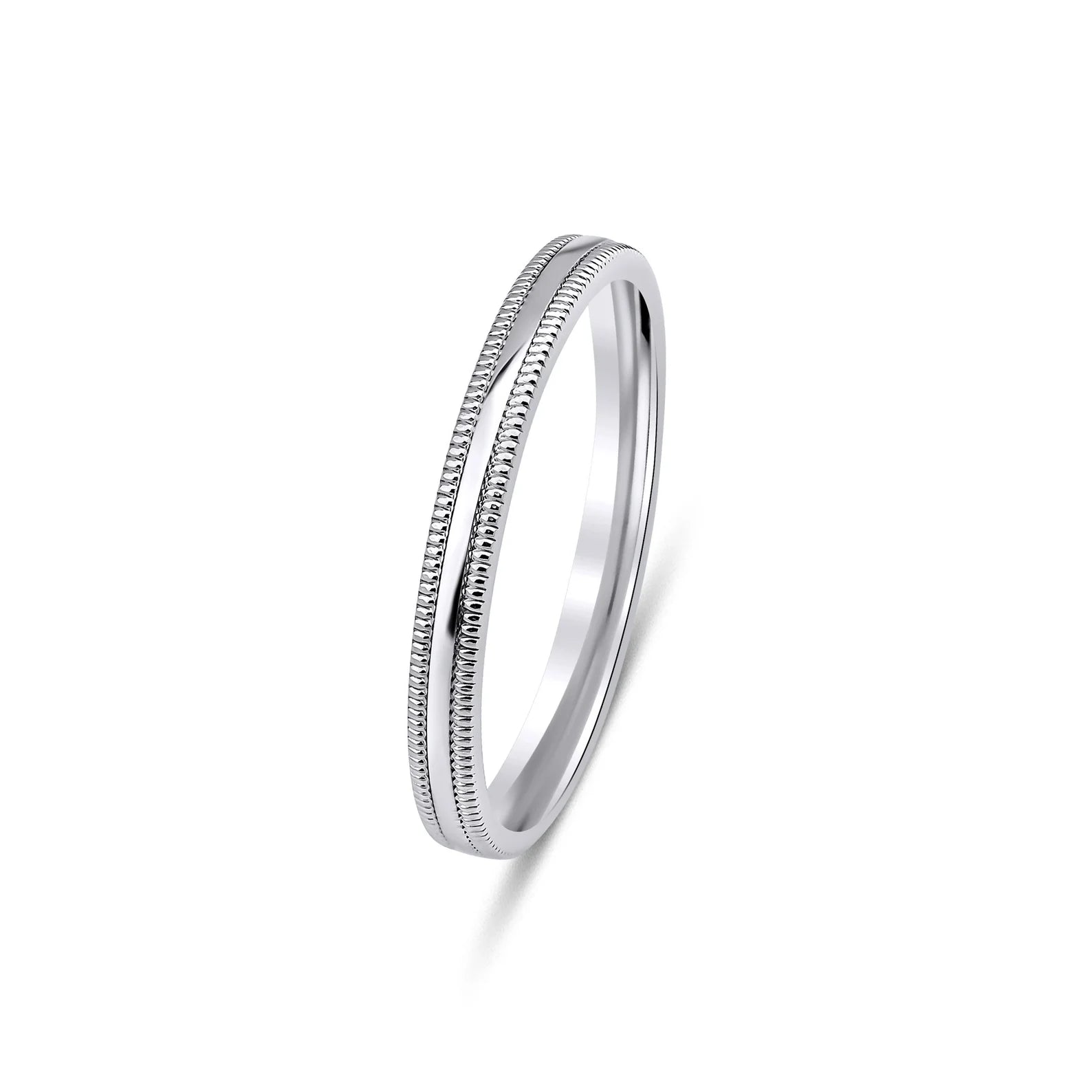 3mm 10K 14K 18K White Gold Dome Milgrain Wedding Bands