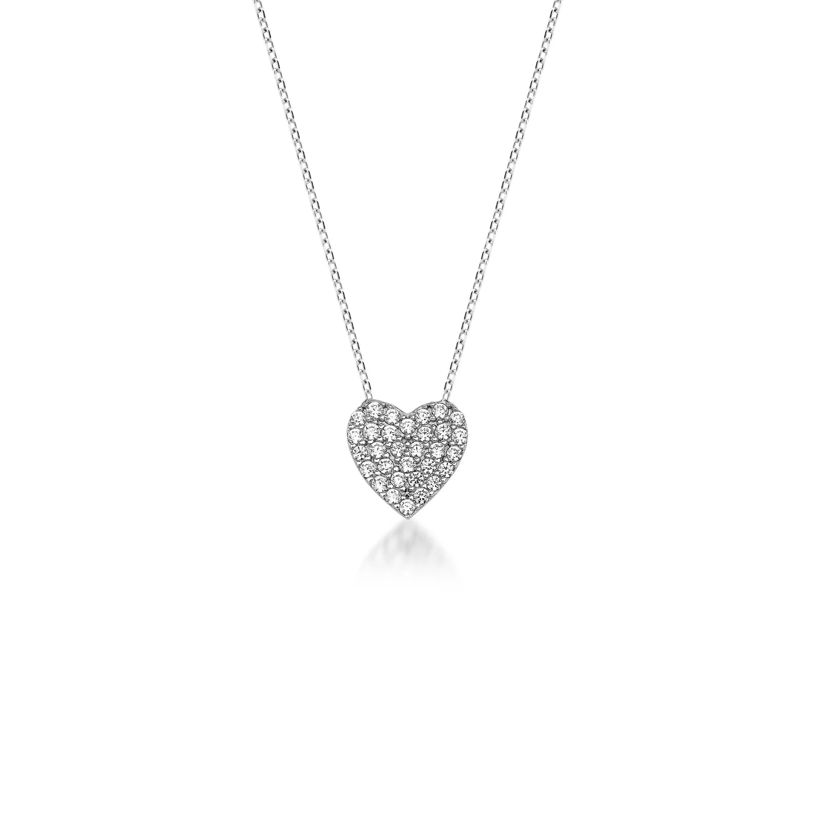 14K Solid White Gold Dainty Heart Necklace