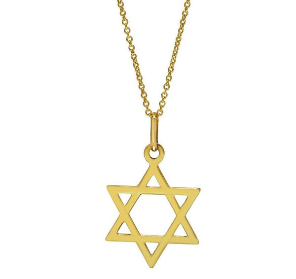 14K Solid Yellow Gold Star Of David Necklace