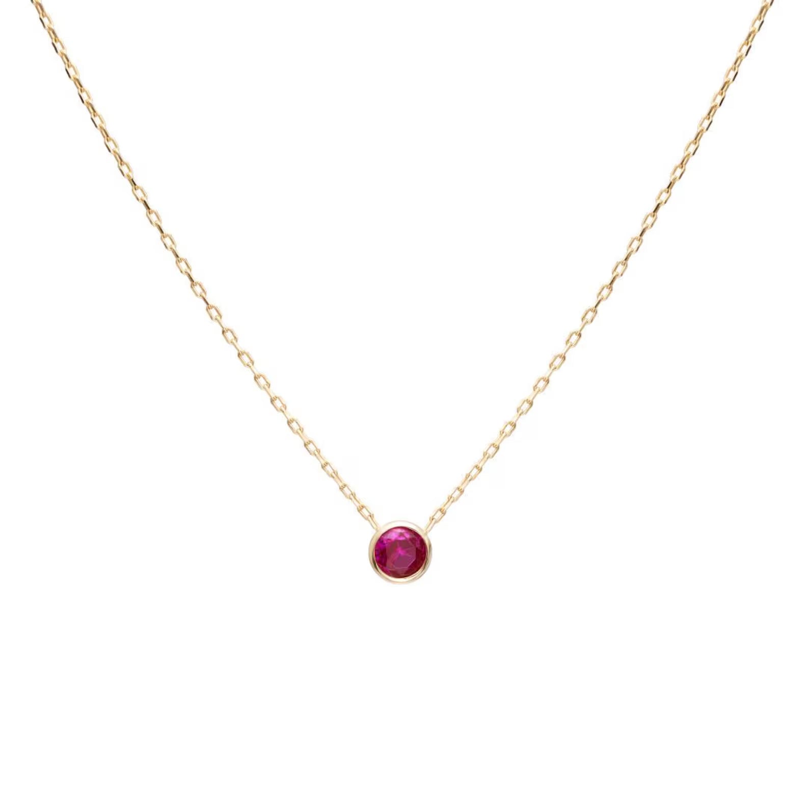 14K Solid Yellow Gold Solitaire Ruby Necklace